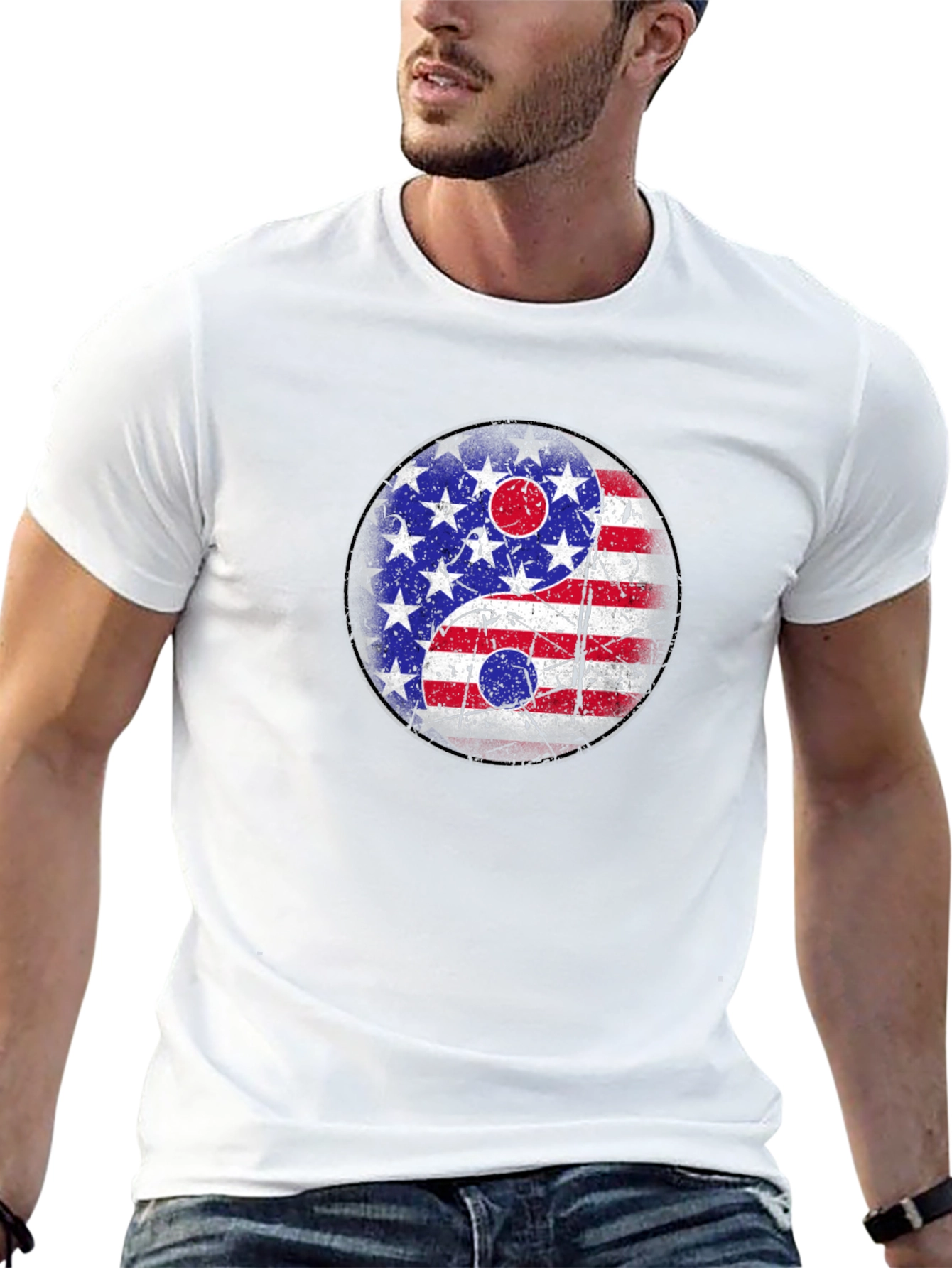 Yin Yang American Flag Graphic T-Shirt