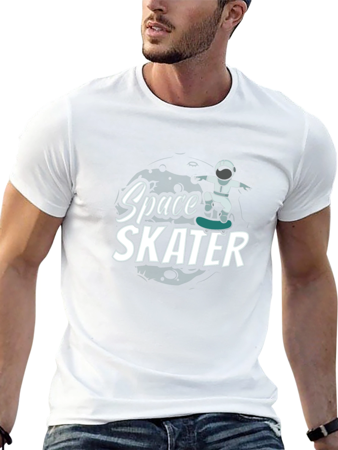 Space Skater Graphic T-Shirt Astronaut Skateboard Tee