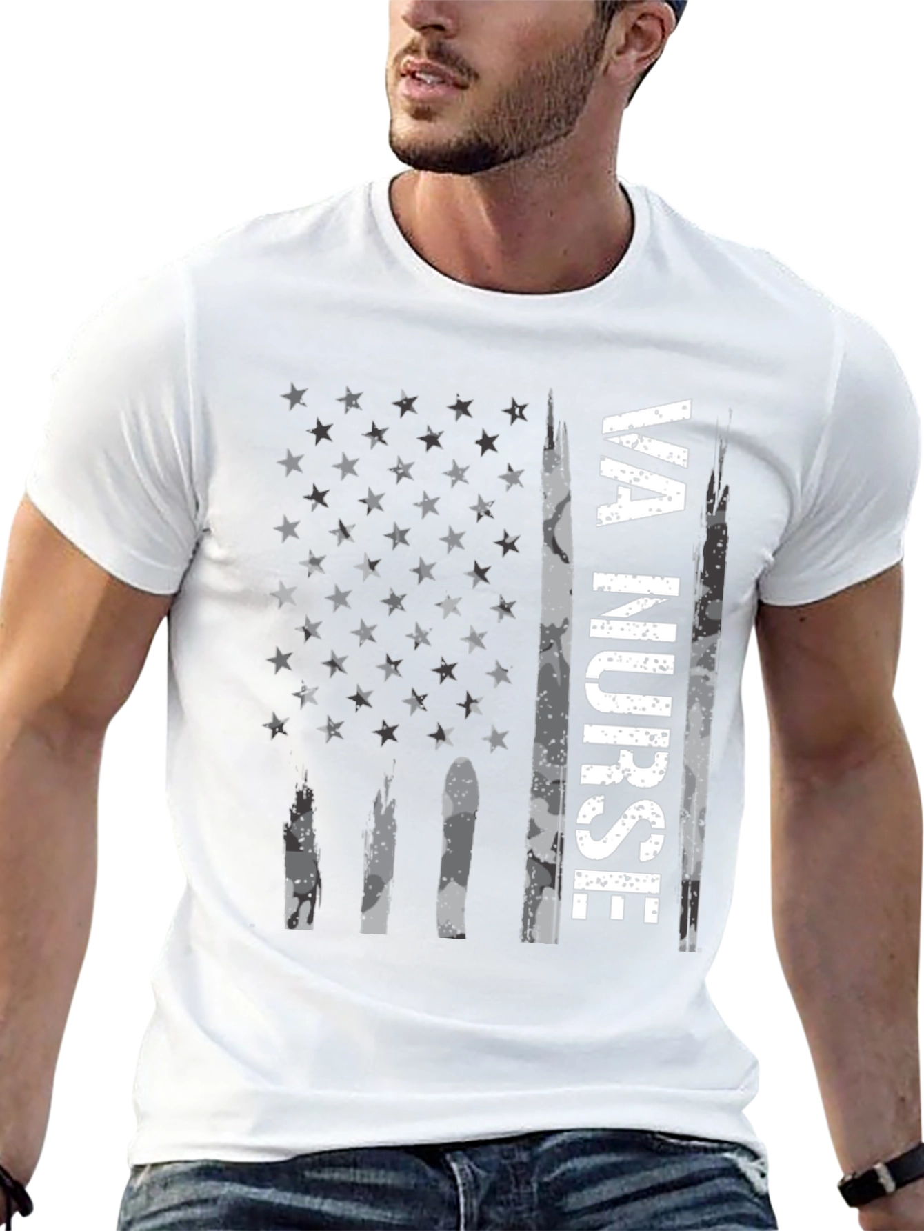 VA Nurse American Flag Graphic Tee - Patriotic Shirt
