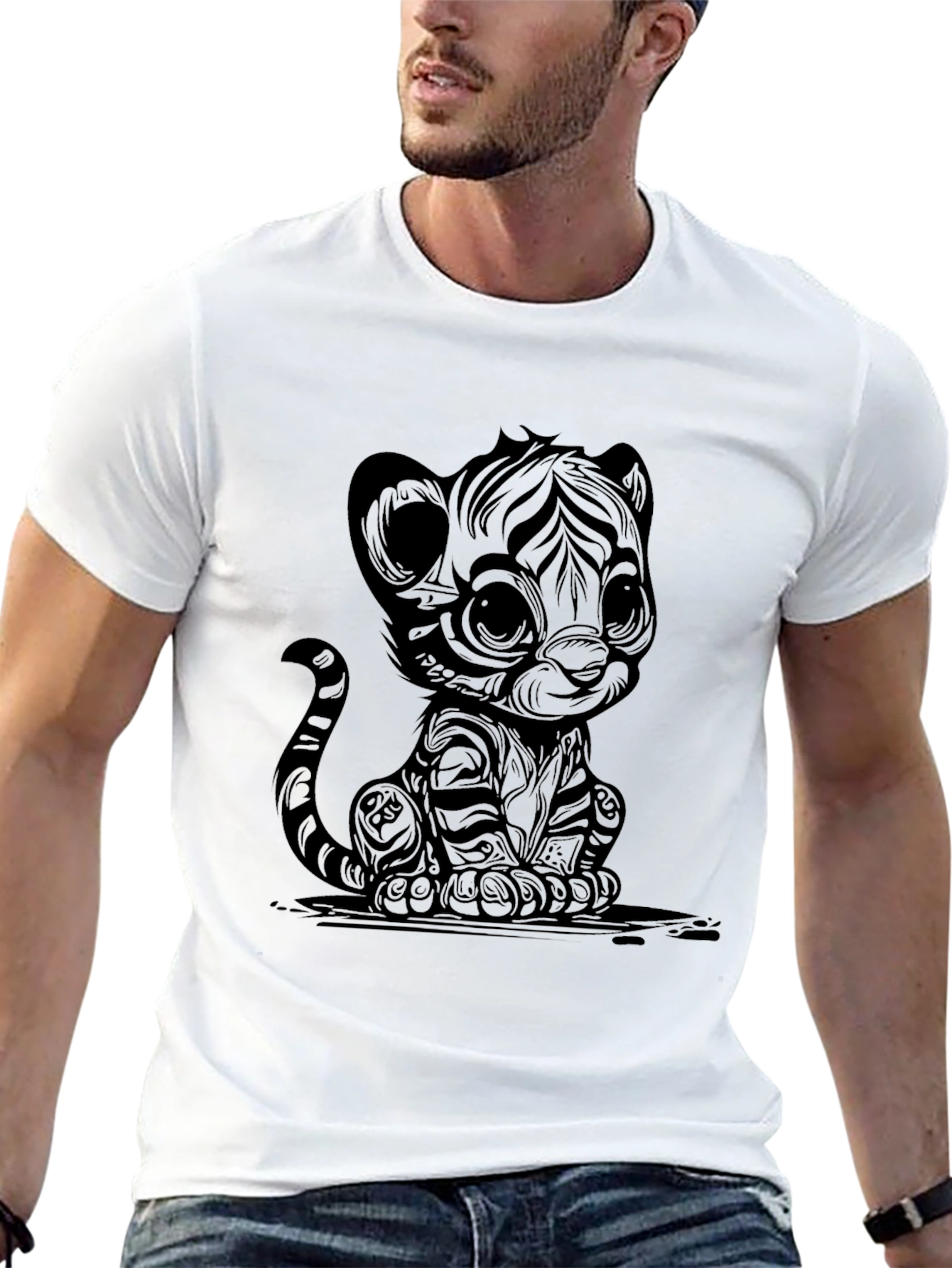 Cute Cartoon Tiger Graphic T-Shirt
