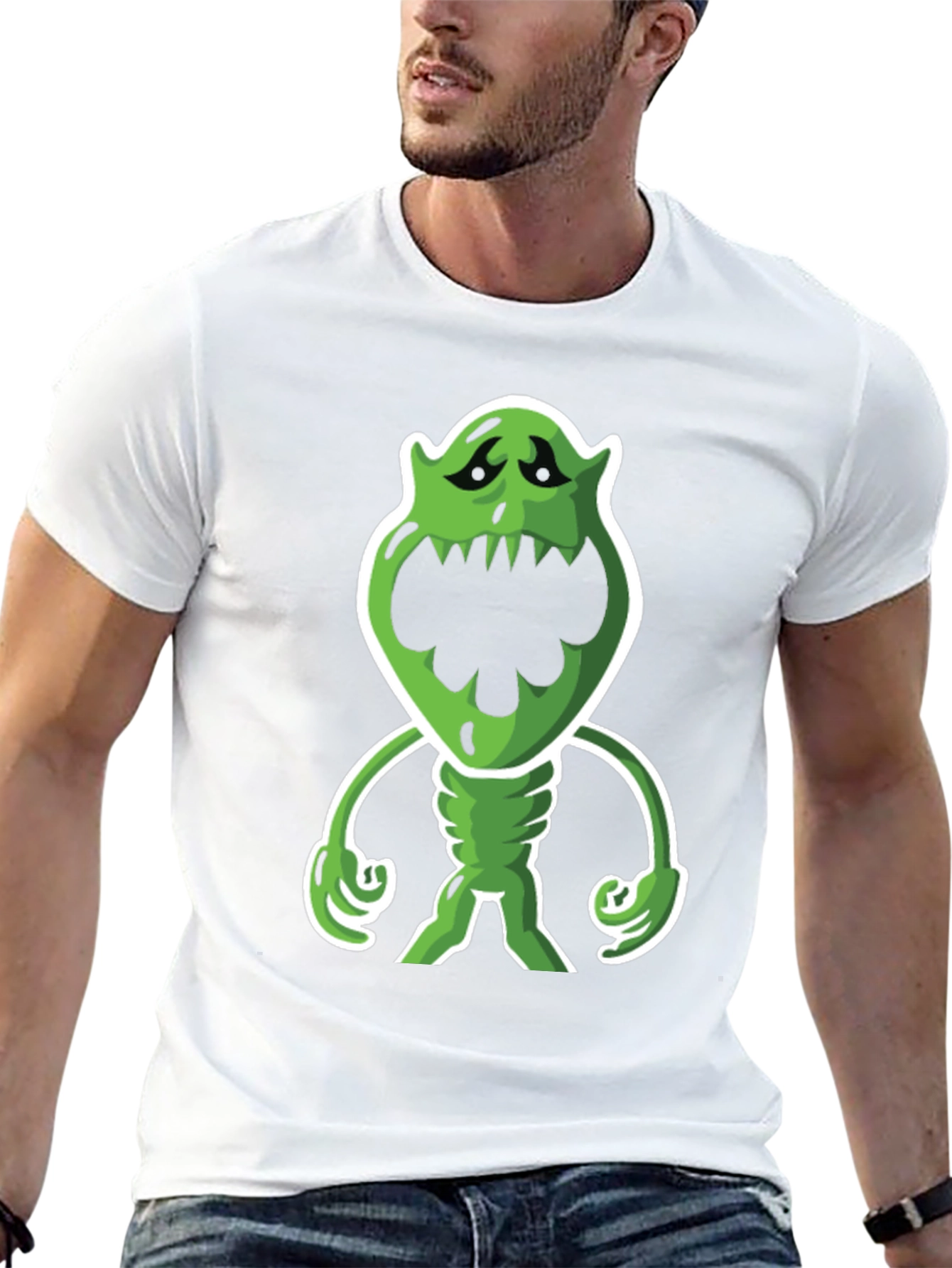 Cartoon Monster Graphic Tee - Black Cotton Blend