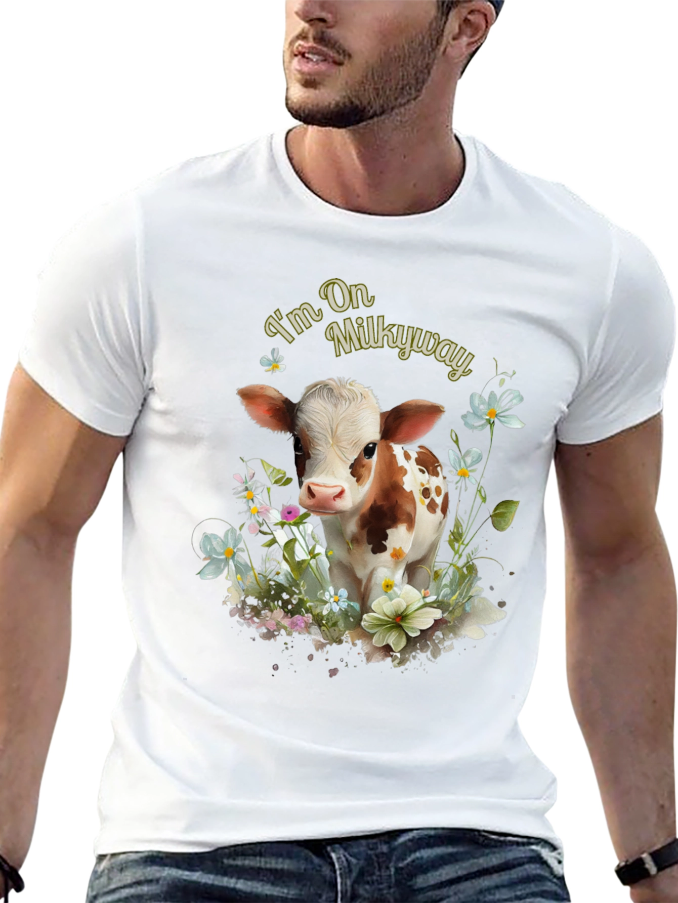 Im On Milkyway Cute Cow Graphic Tee