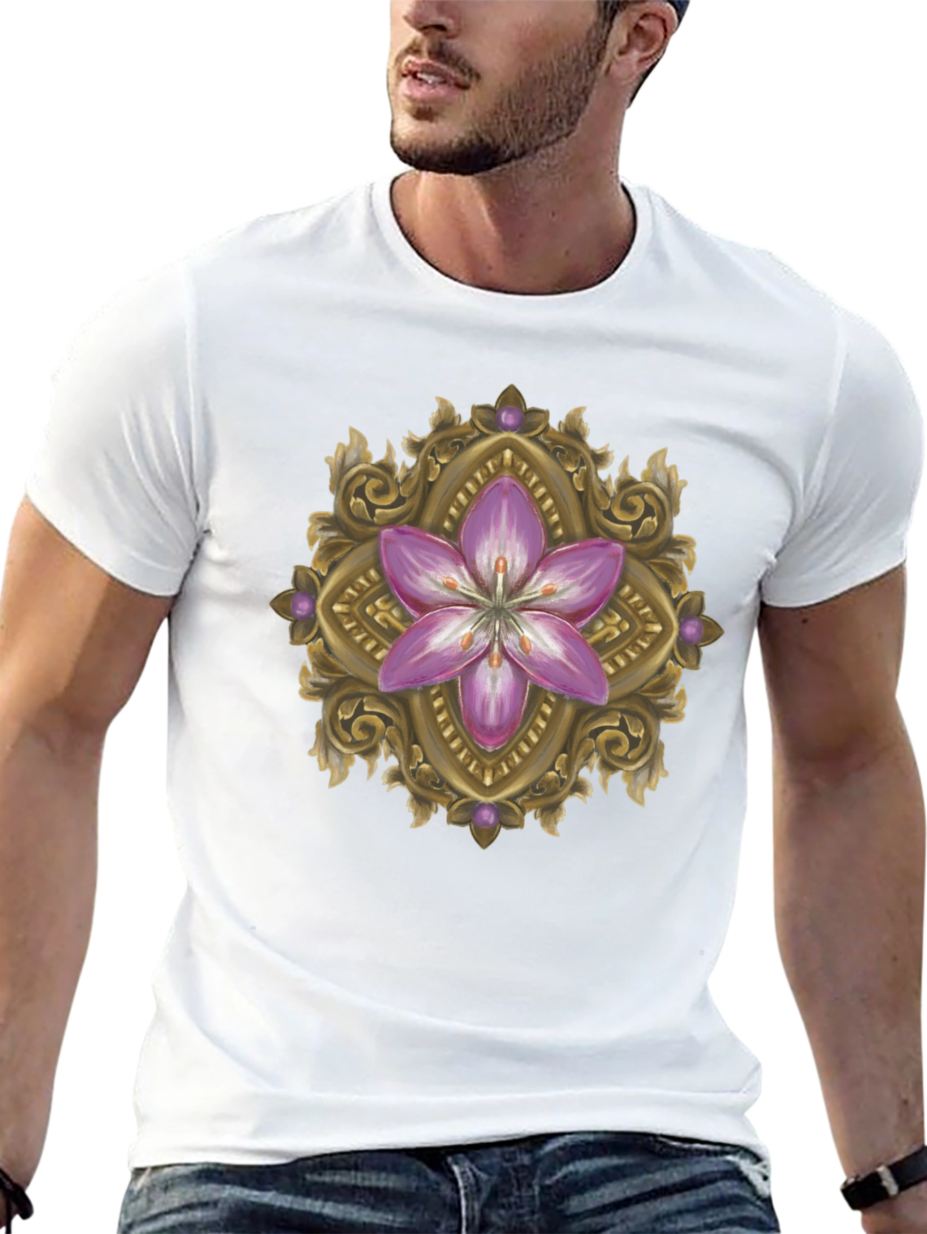 Floral Ornament Graphic Print Black T-Shirt