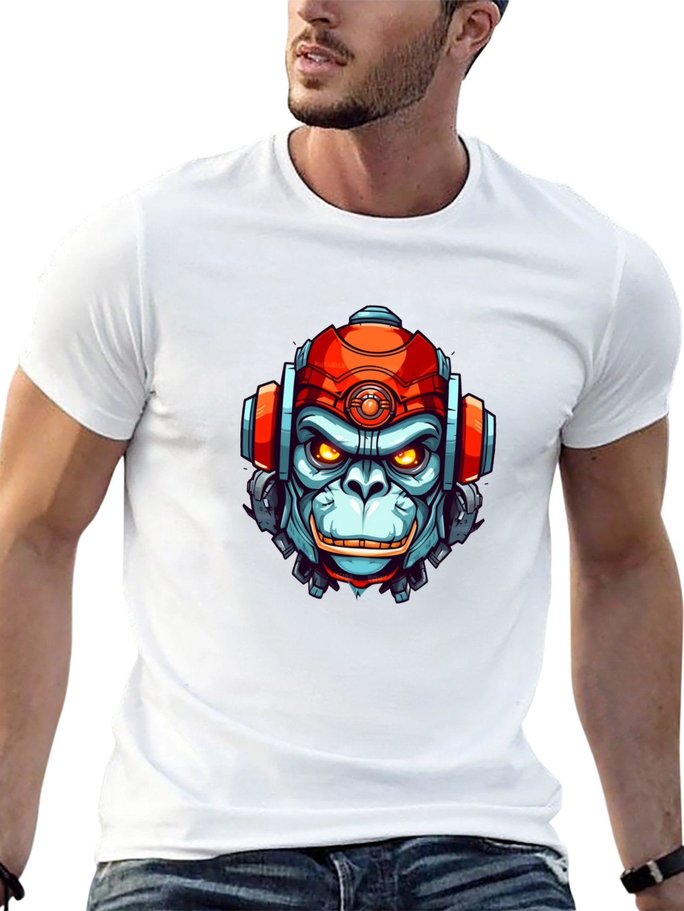 Cyber Ape Graphic Tee - Cool Robot Monkey Design