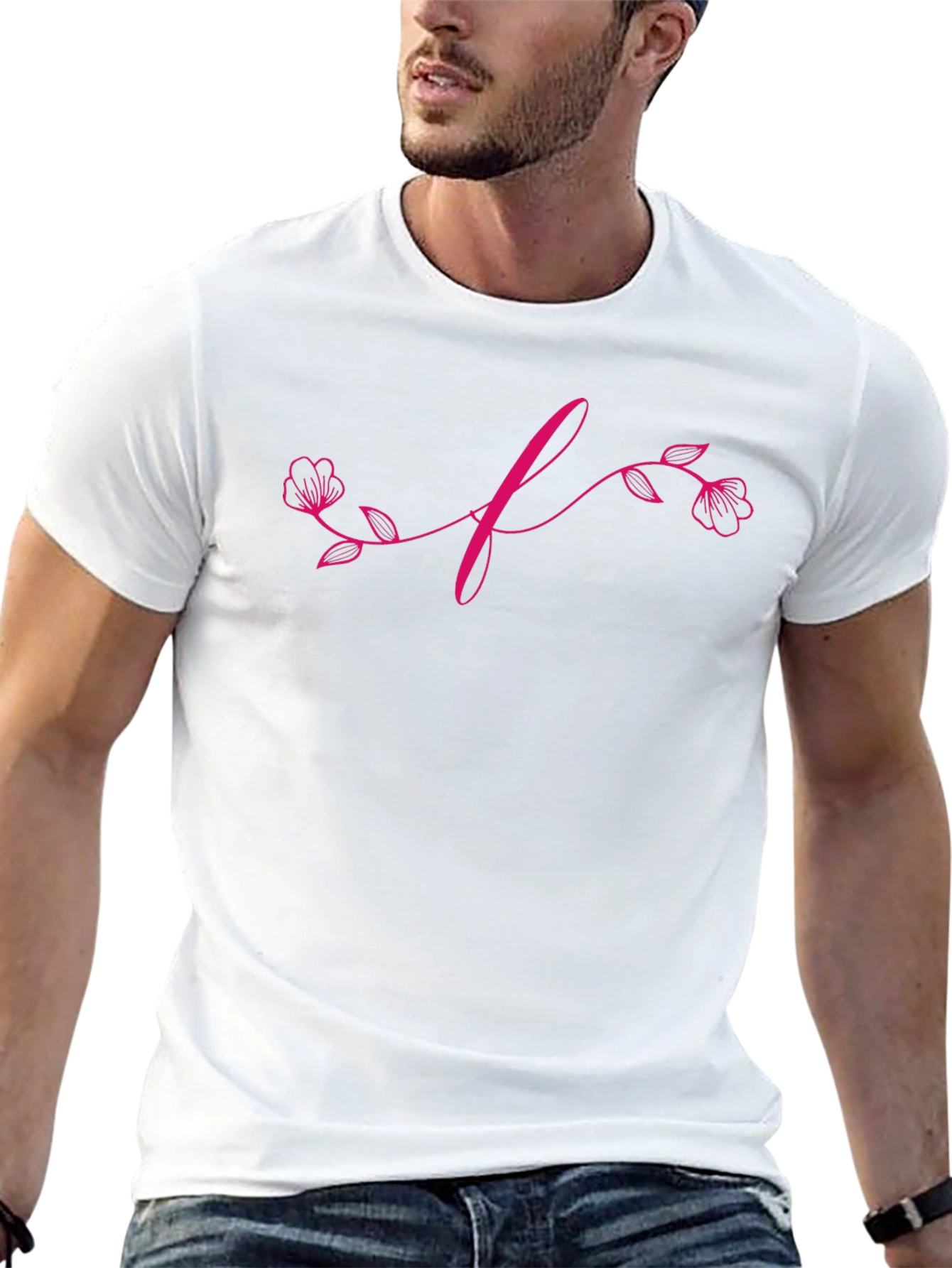 Floral Initial T-Shirt - Elegant Black Tee