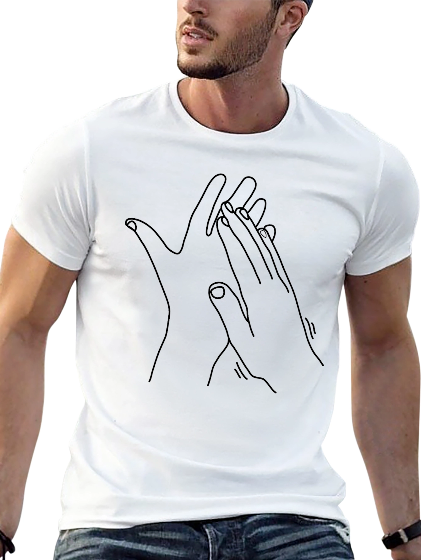 Minimalist Hand Line Art Black T-Shirt