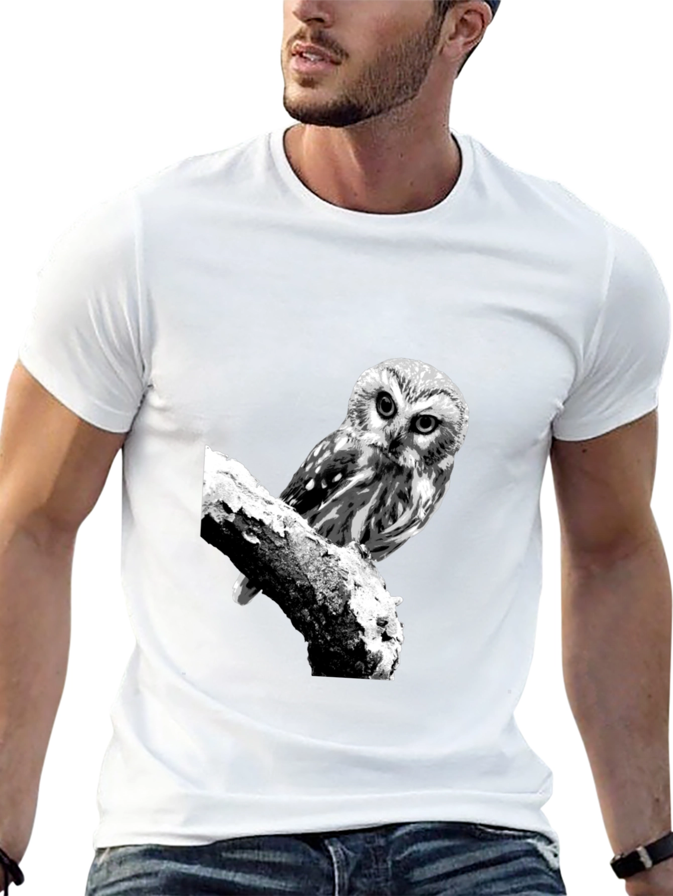 Owl Graphic Tee - Black Cotton T-Shirt