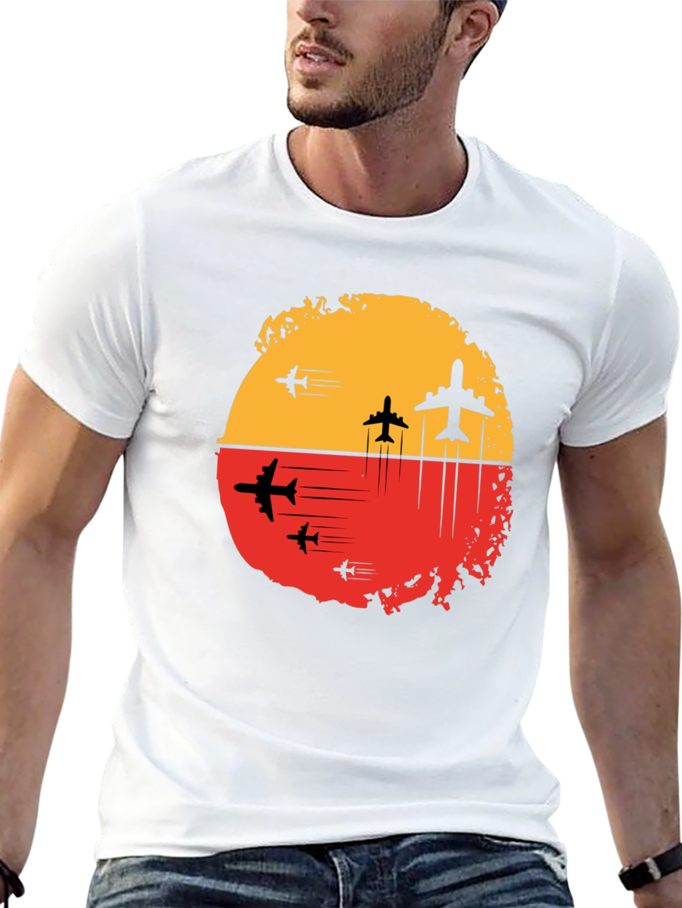 Airplane Sunset Graphic Tee - Black Travel Shirt