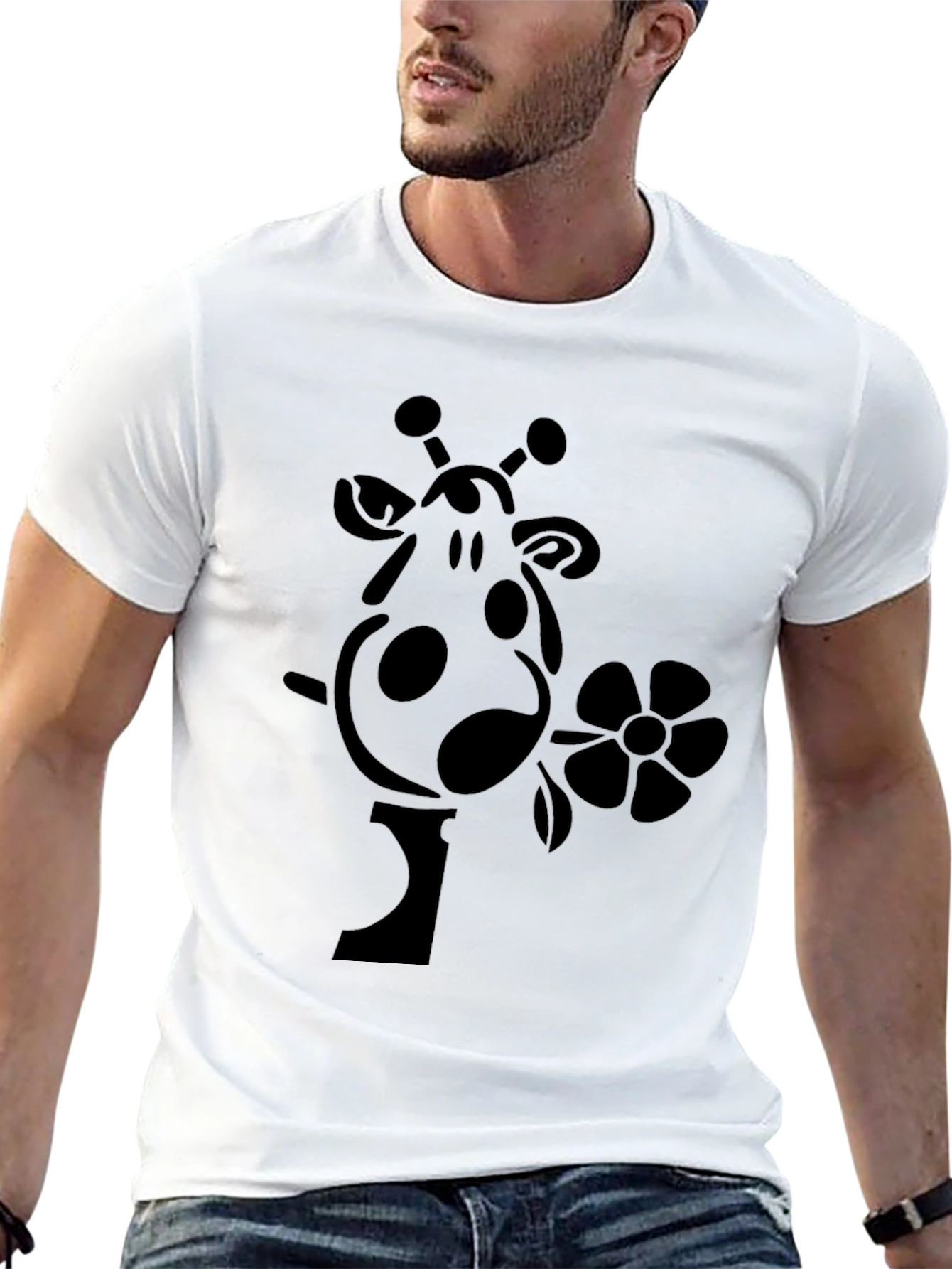 Giraffe Flower Graphic Tee - Black