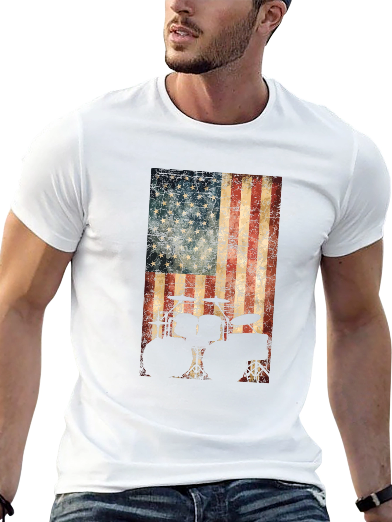 American Flag Drummer T-Shirt - Patriotic Music Tee