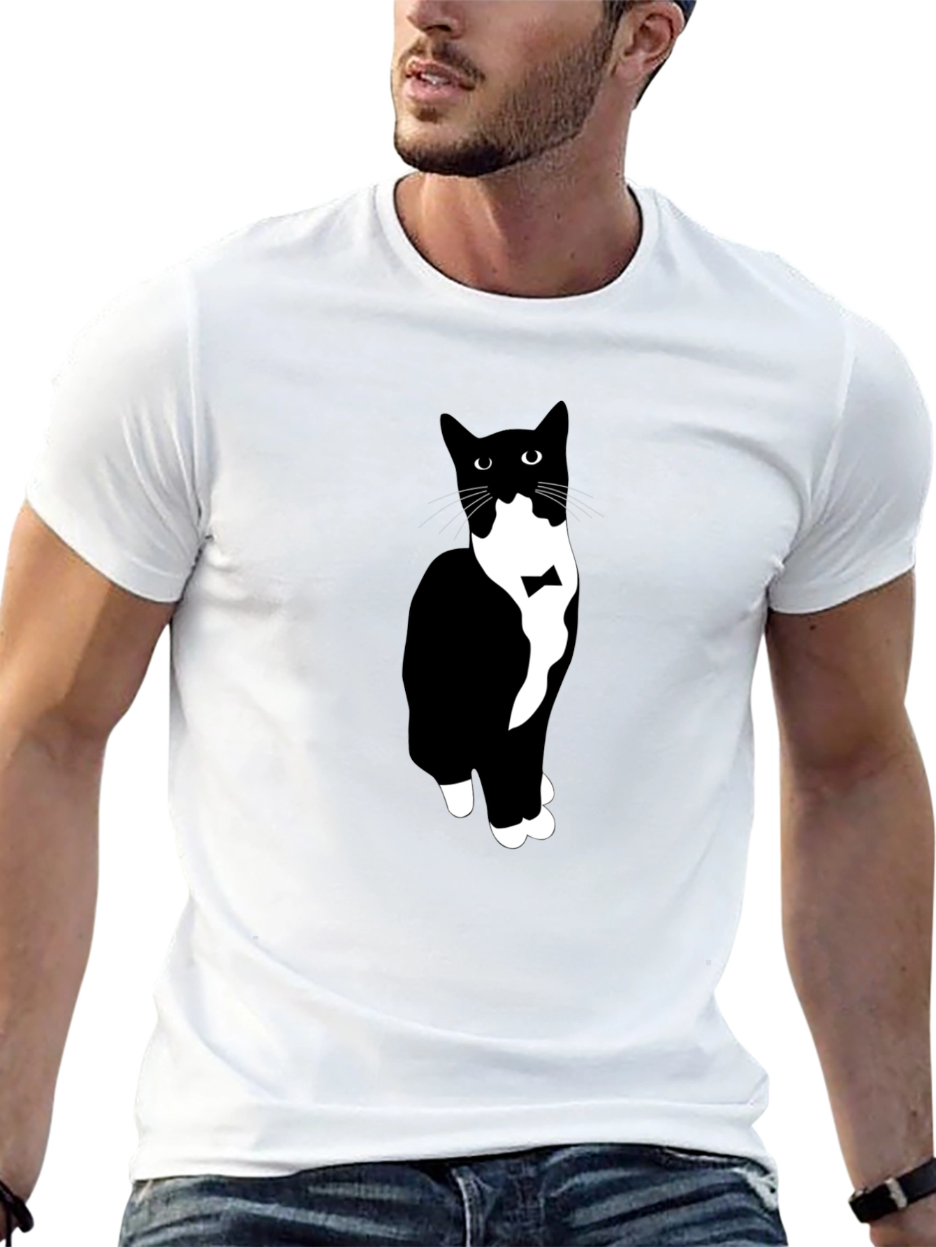 Tuxedo Cat Graphic Tee - Mens Black T-Shirt