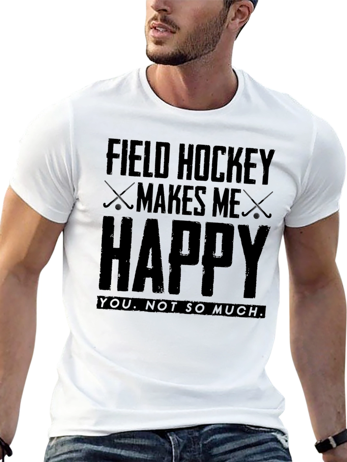 Field Hockey Makes Me Happy Black Graphic Tee Shirt