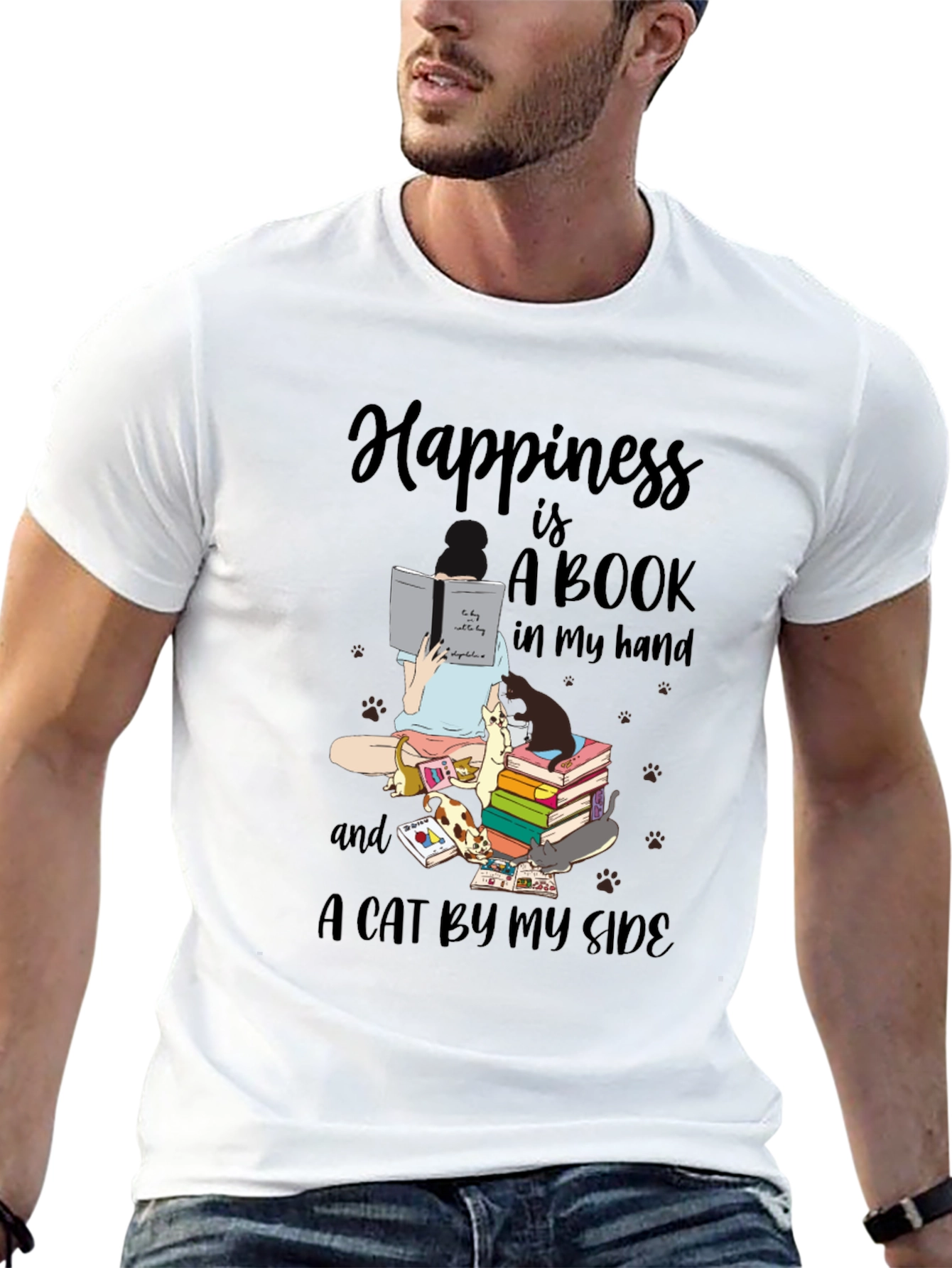 Happiness is Books and Cats T-Shirt