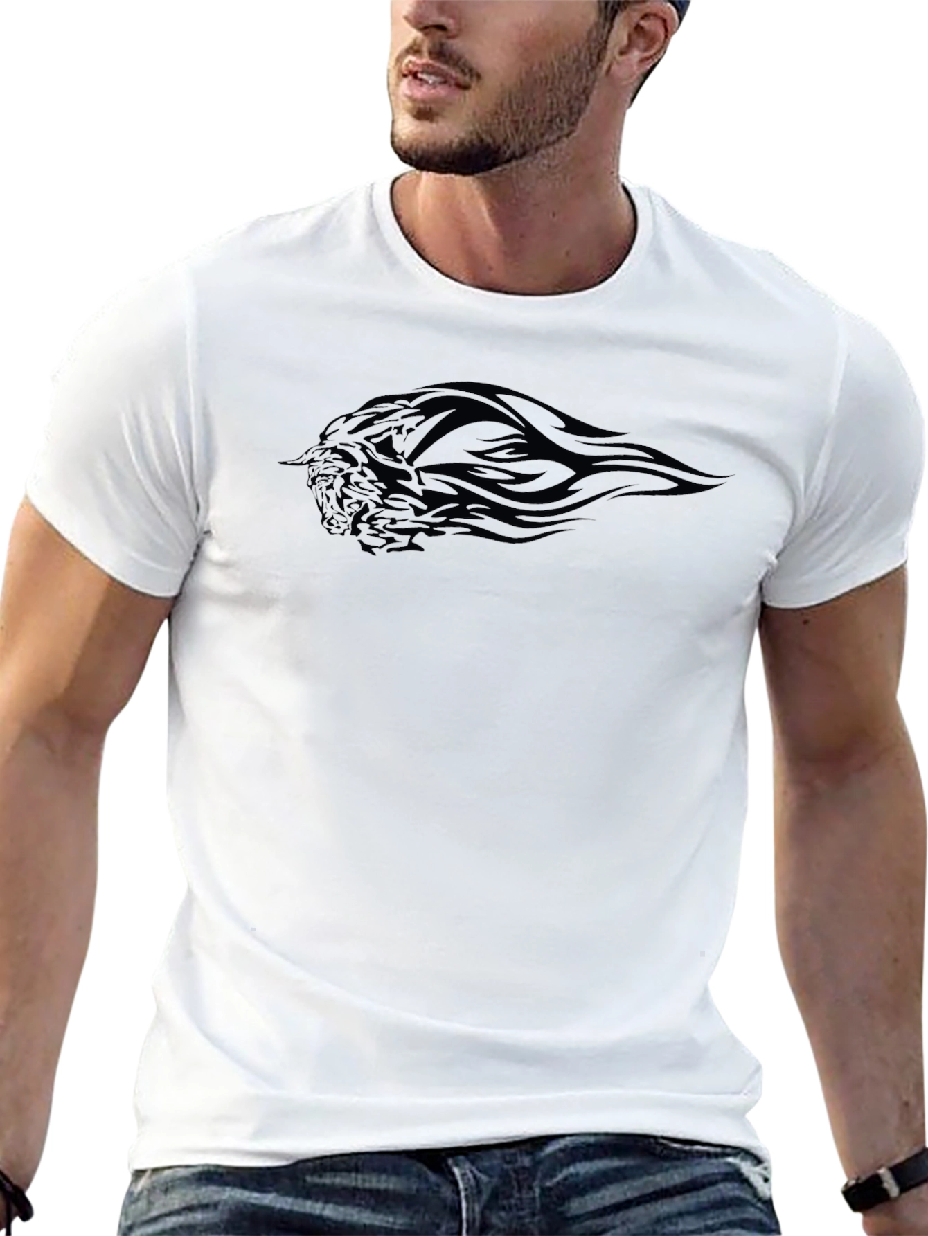 Mens Black Graphic Tee - Tribal Flame Design