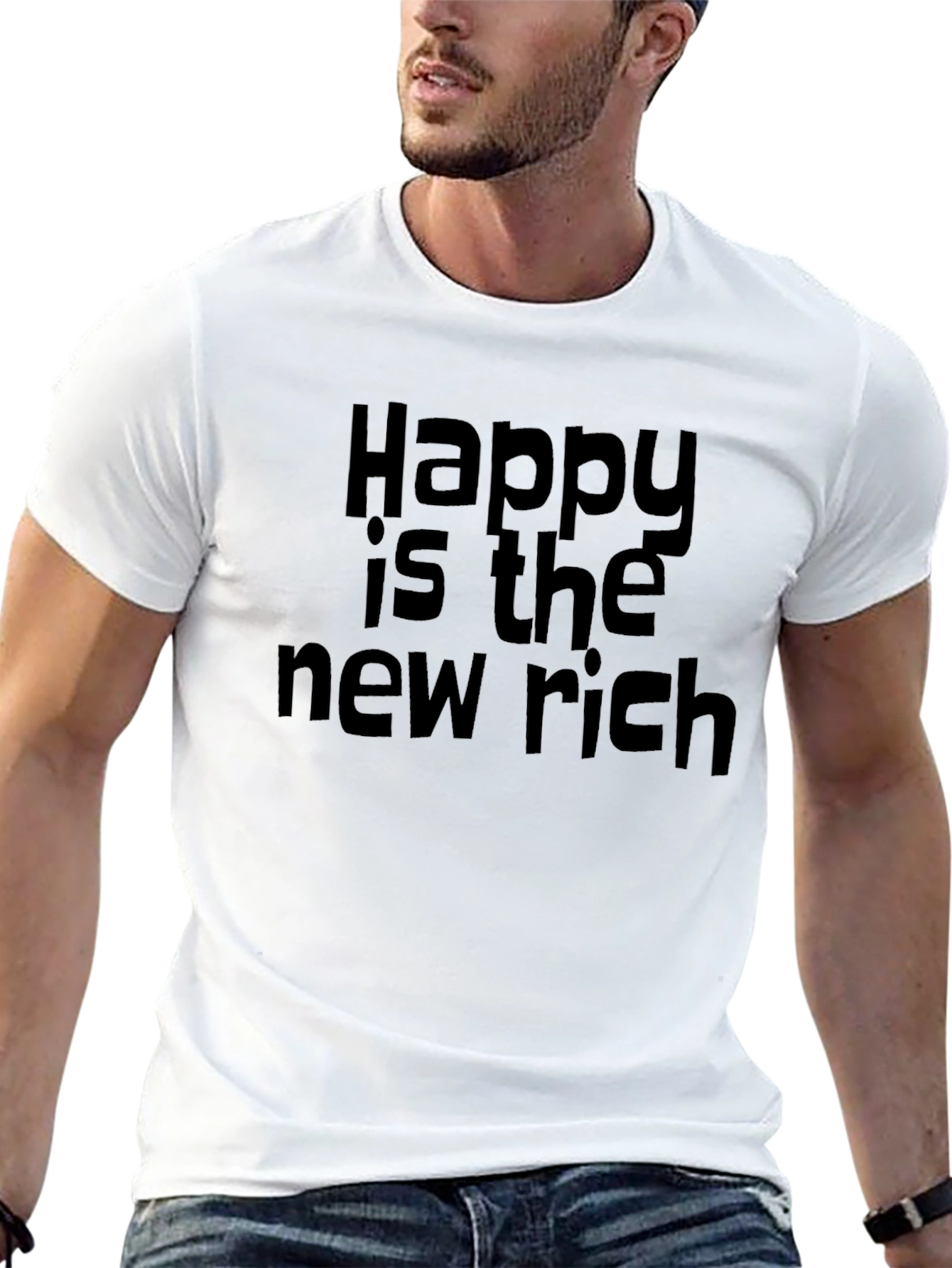 Happy is the New Rich Black T-Shirt