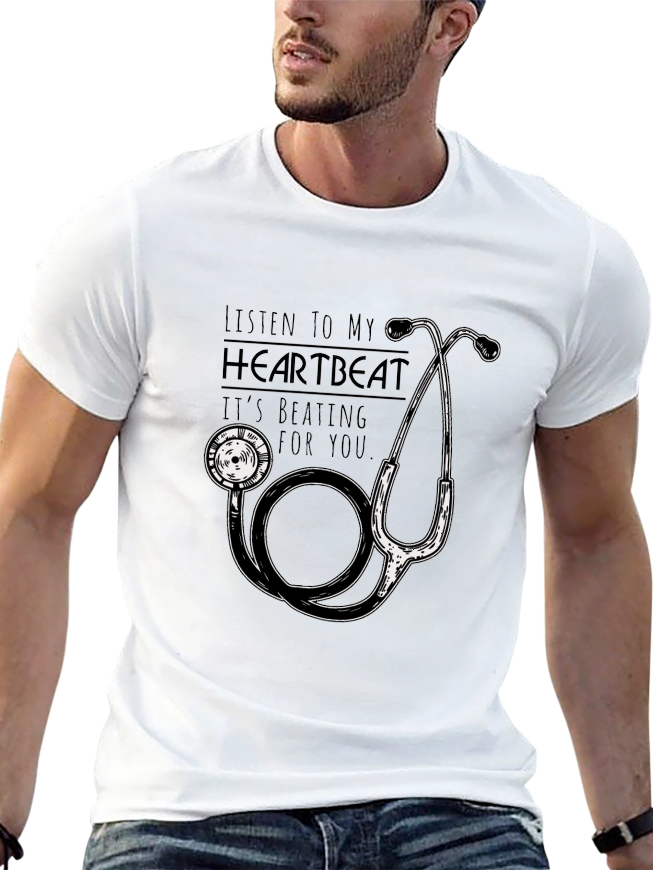 Heartbeat Stethoscope Graphic T-Shirt - Black