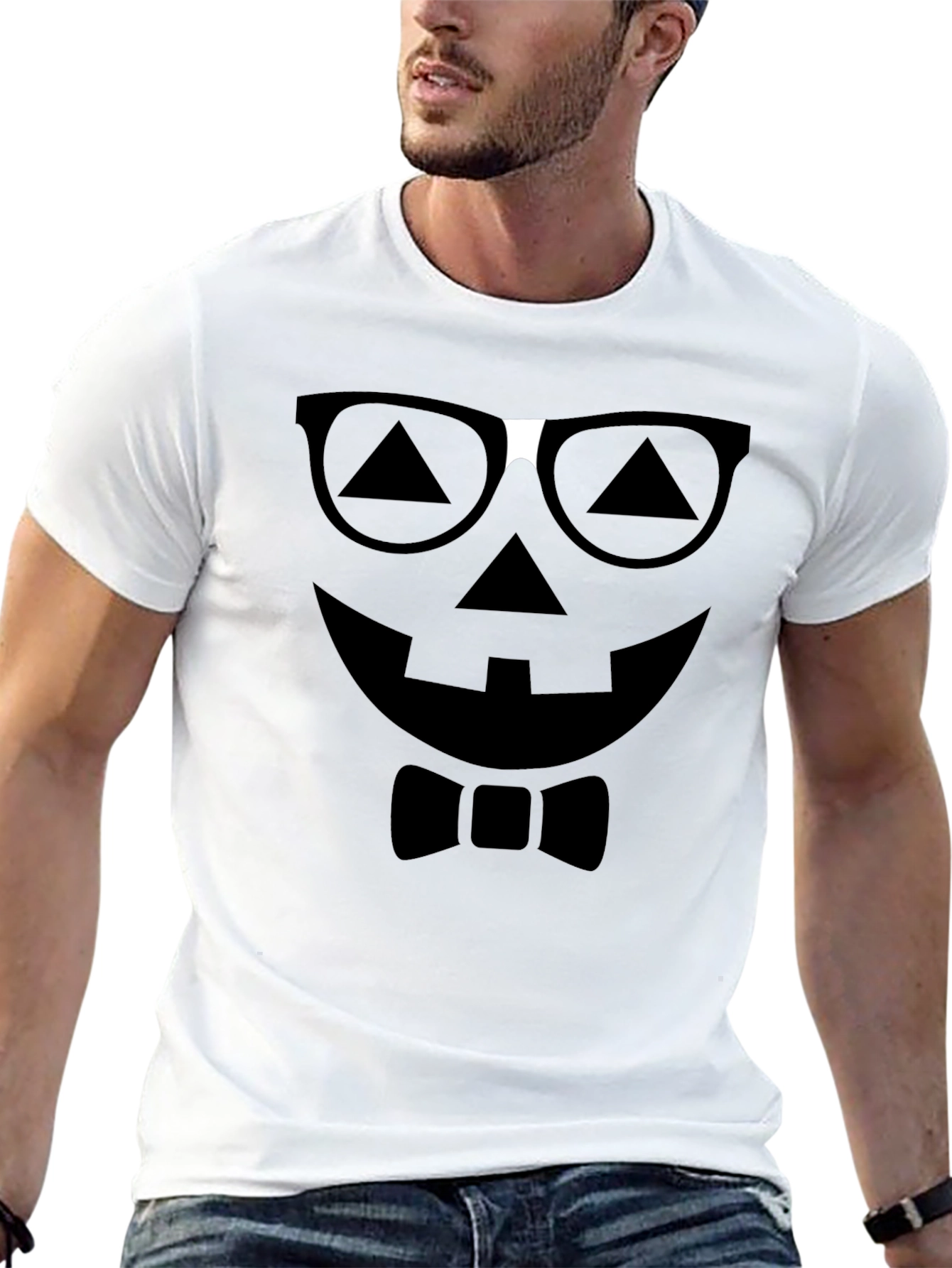 Funny Pumpkin Face T-Shirt with Glasses and Bowtie