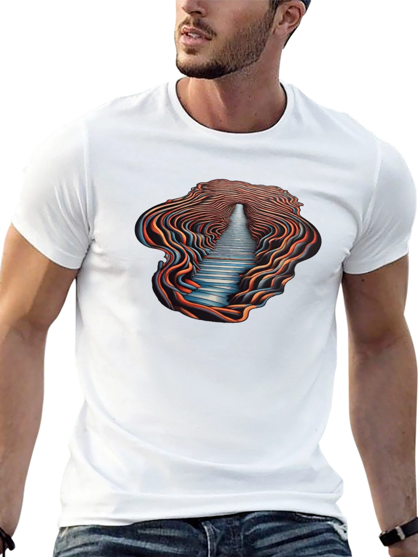 Optical Illusion Pathway Graphic Tee - Black