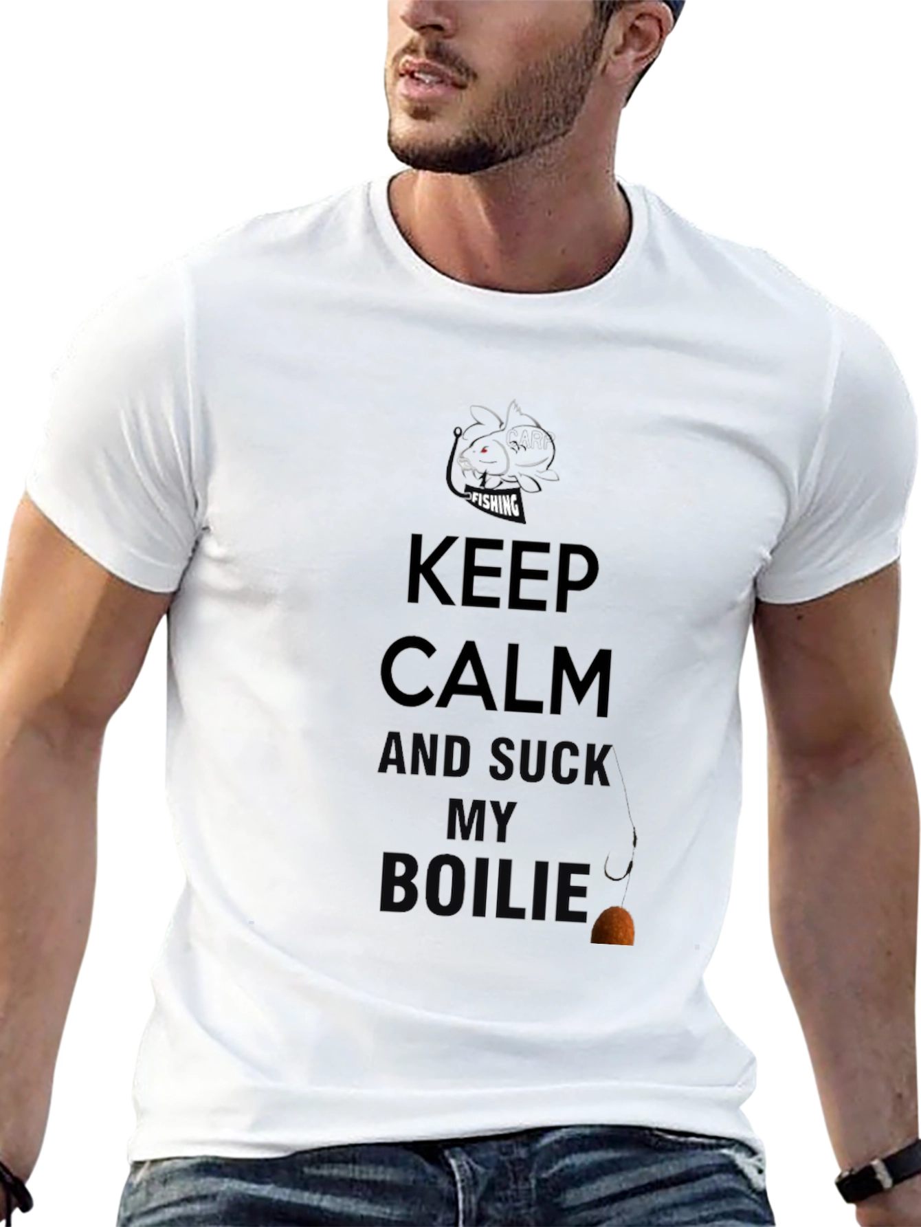 Keep Calm and Suck My Boilies Black Fishing T-Shirt