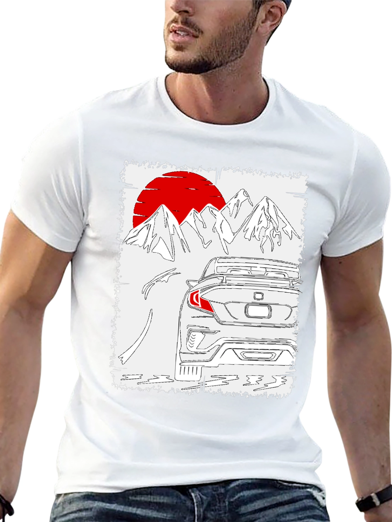 Car & Mountains T-Shirt - Unique Graphic Tee