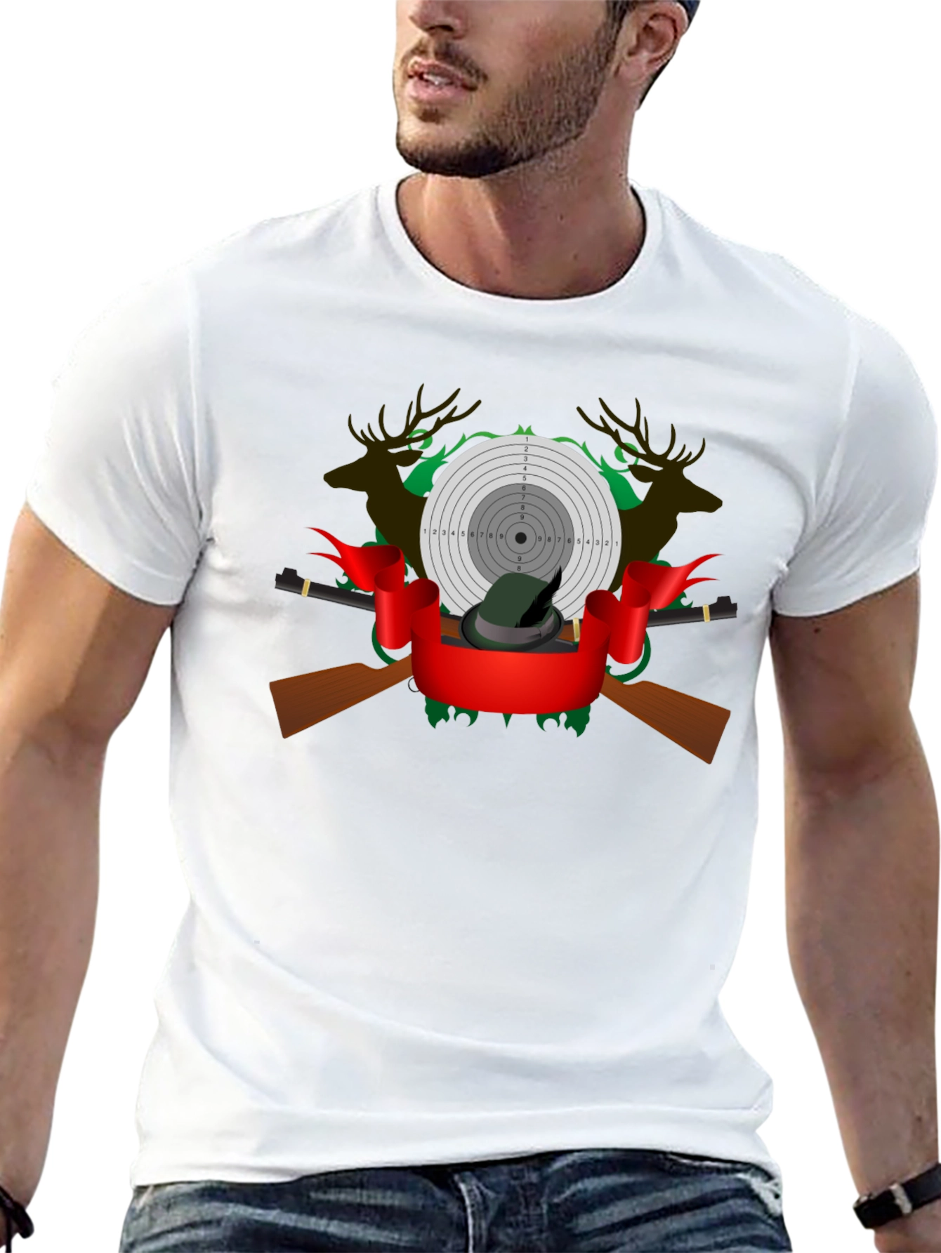 Hunting Graphic Tee - Deer Target and Rifle Design