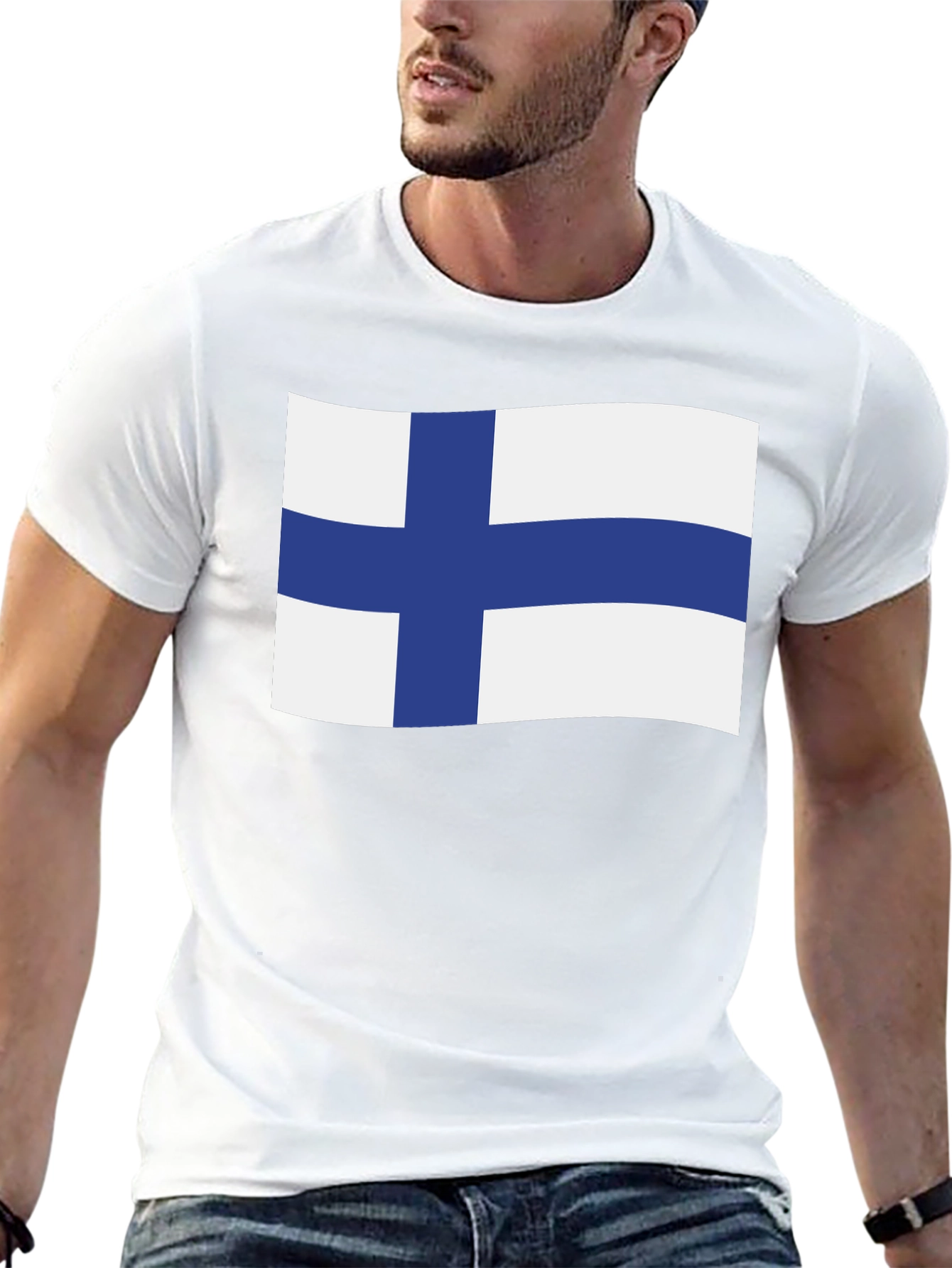 Finland Flag T-Shirt - Black Crew Neck Tee