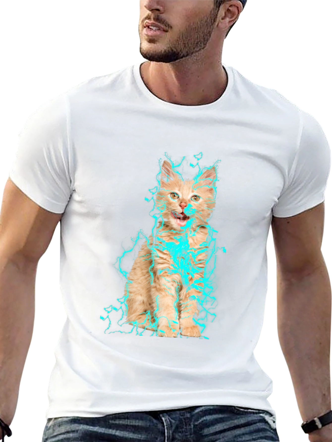 Electric Cat Graphic T-Shirt - Black Cotton Tee