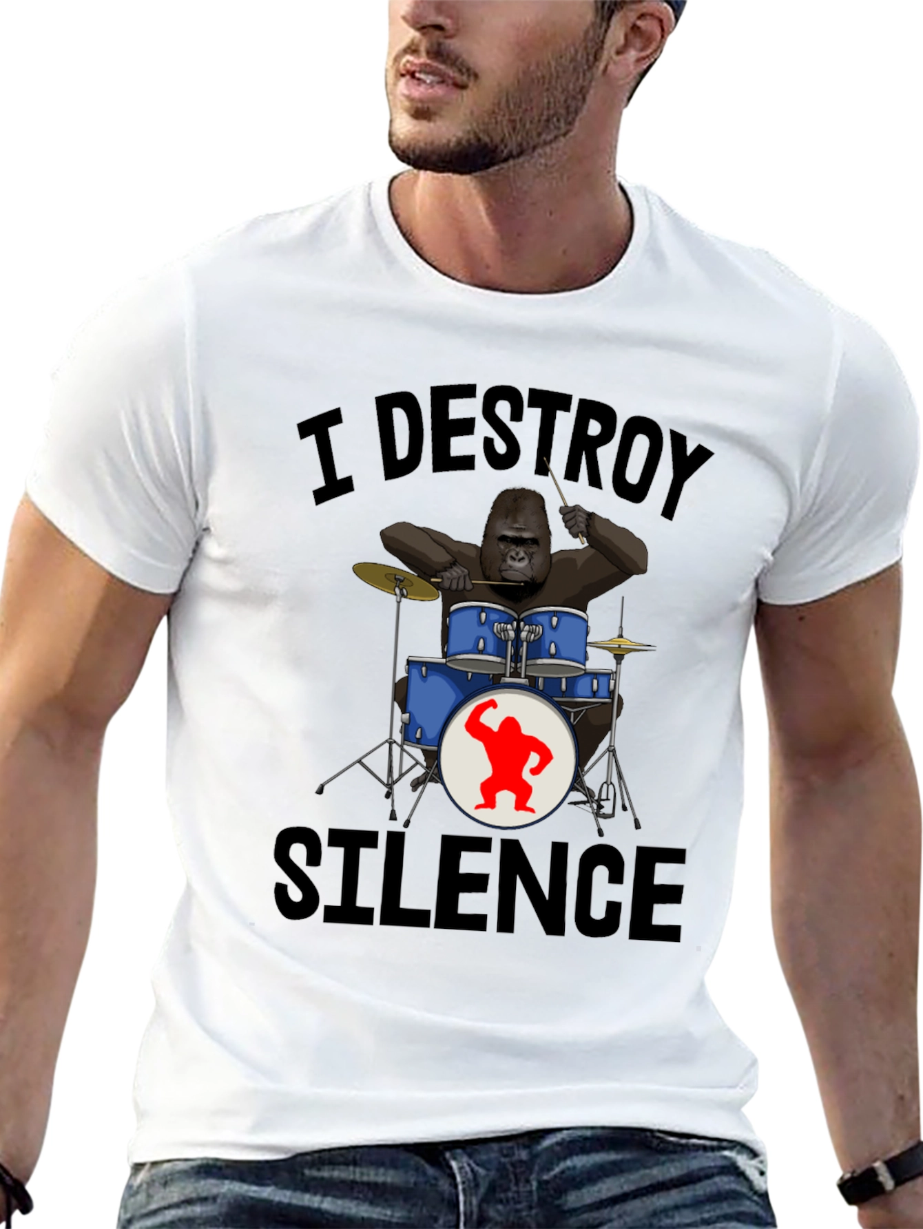 I Destroy Silence Gorilla Drummer T-Shirt