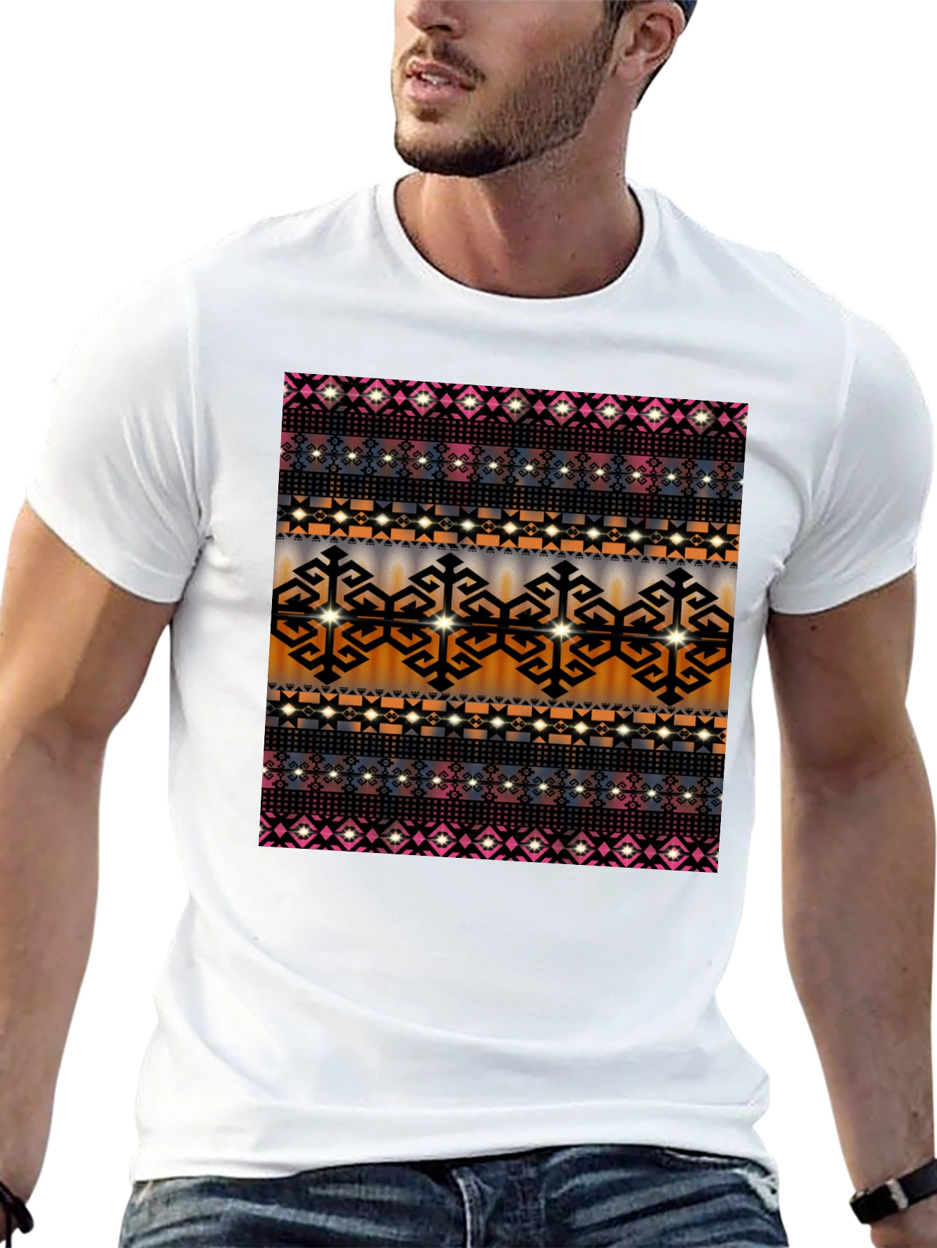 Patterned Graphic Tee - Mens Black T-Shirt