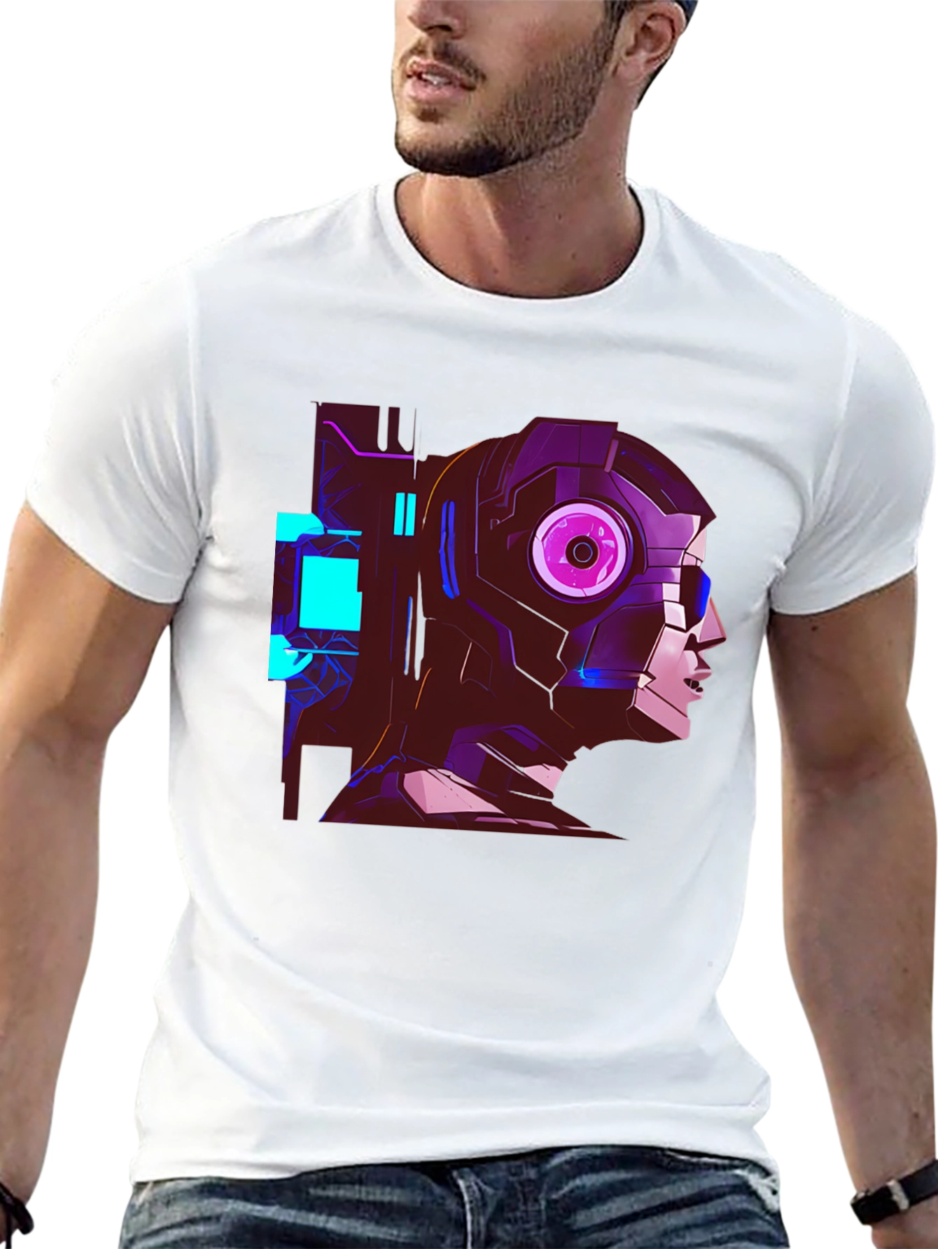 Cyberpunk Robot Head Graphic Black T-Shirt