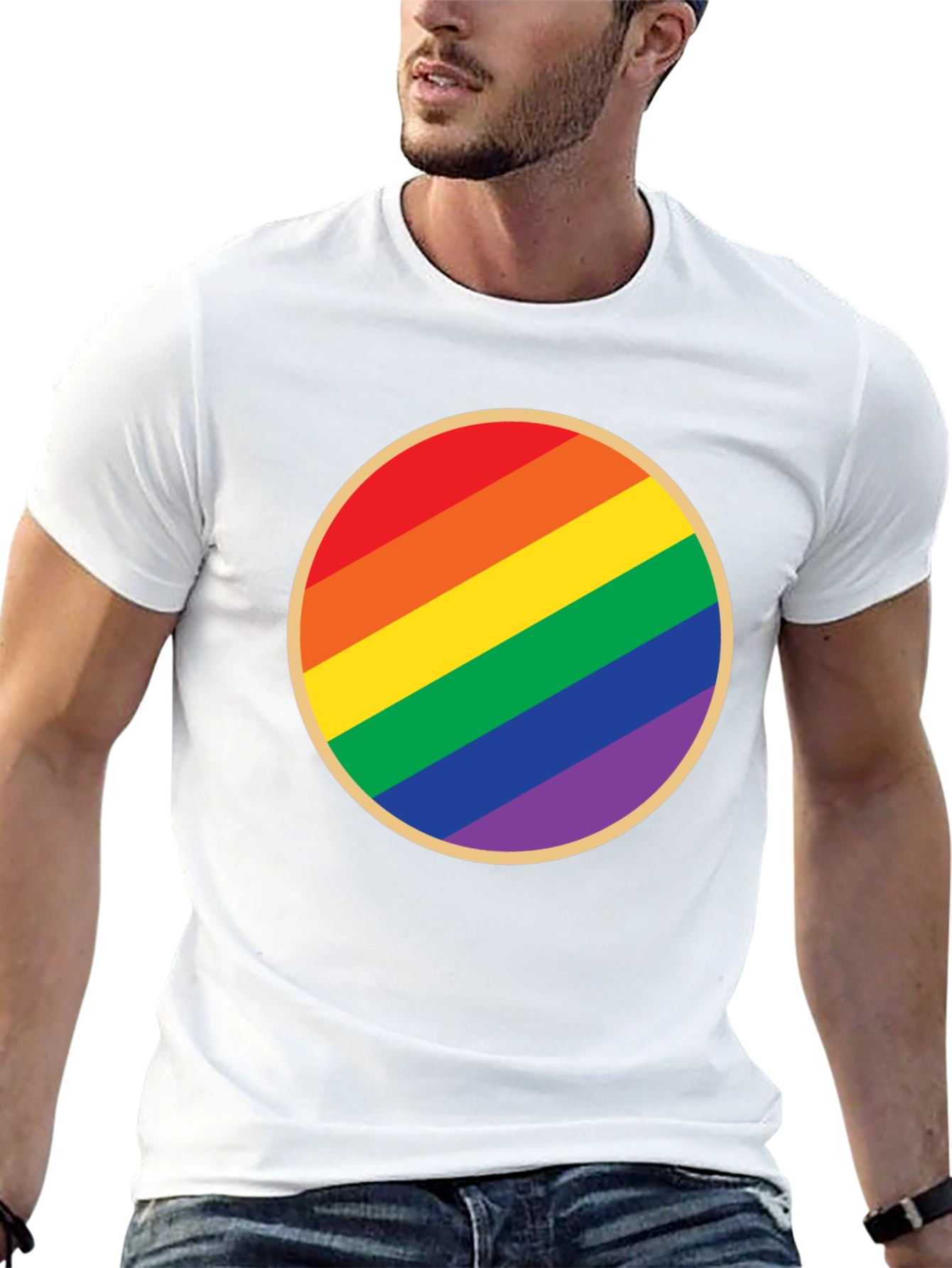 Pride Rainbow Circle Graphic Tee - Black Cotton T-Shirt
