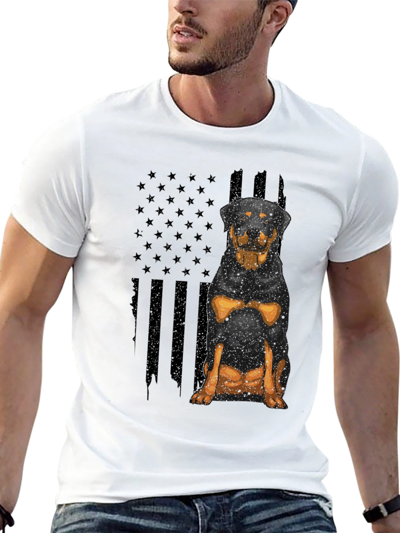 Rottweiler American Flag Mens Black T-Shirt