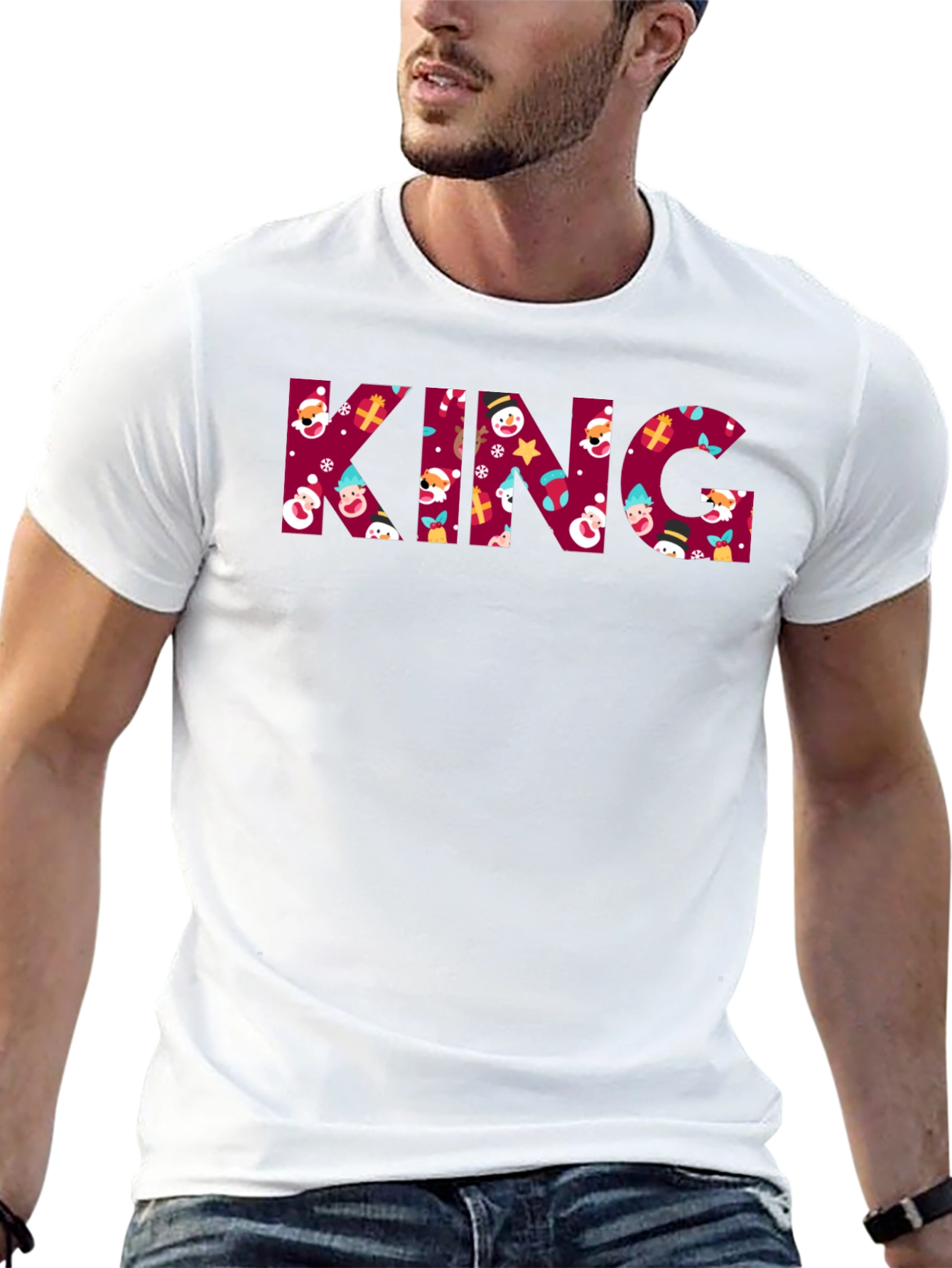 Festive Christmas King Graphic Tee - Holiday Season Apparel