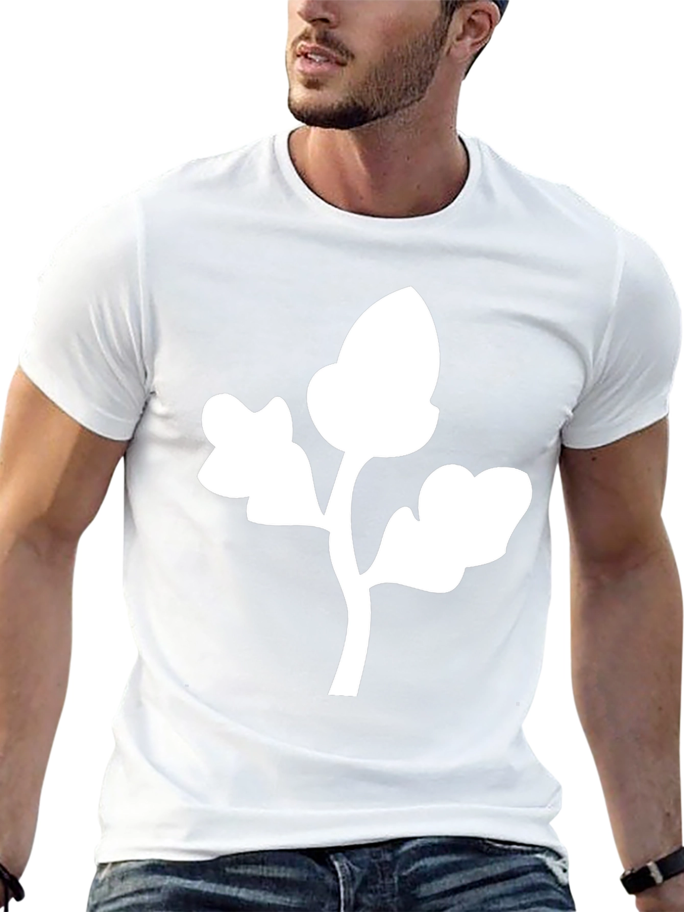 Black T-Shirt with White Oak Leaf Graphic