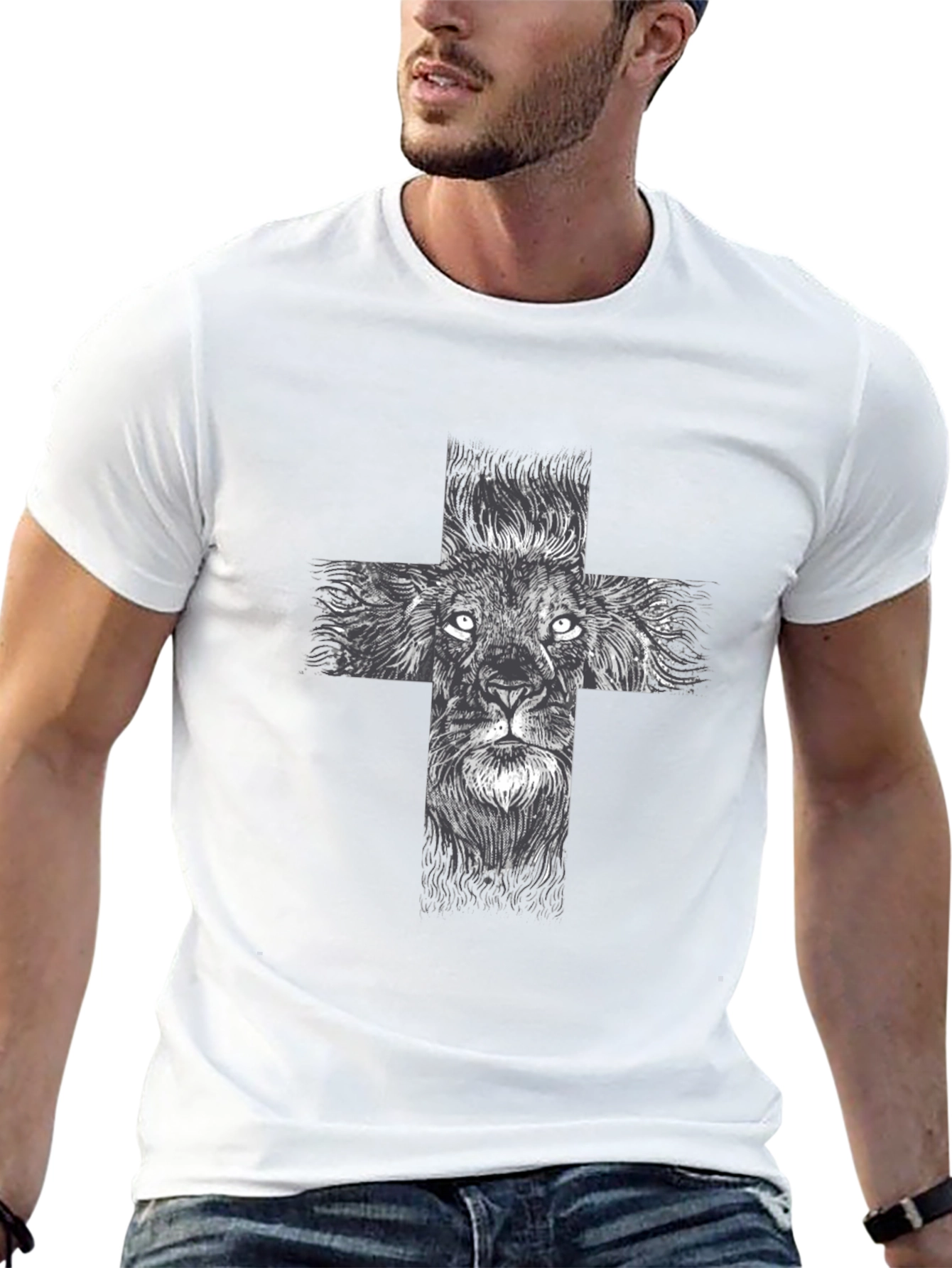 Lion Cross Graphic Tee - Black Casual T-Shirt