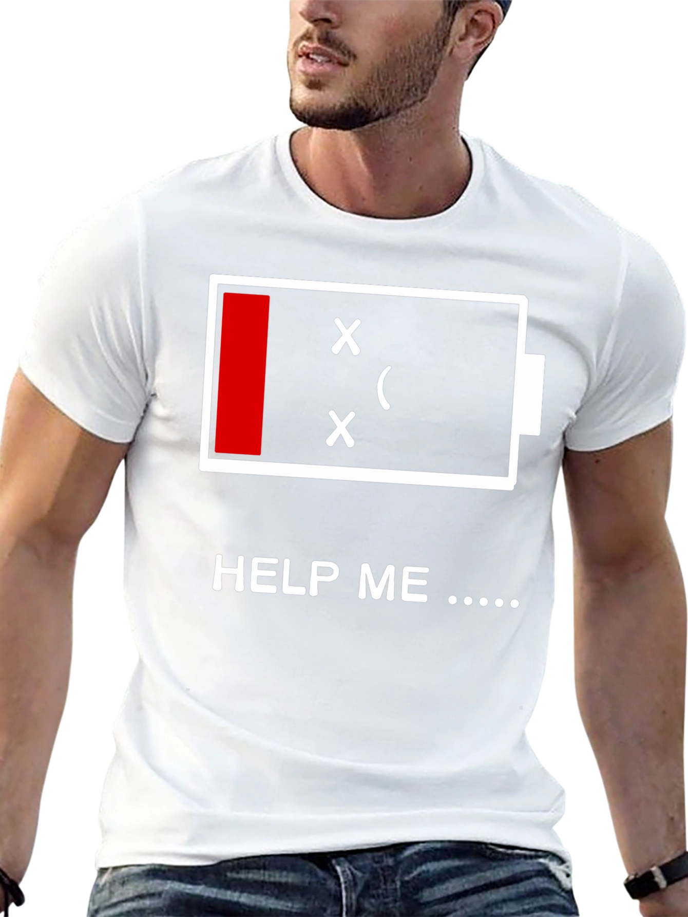 Low Battery Graphic Print T-Shirt - Help Me