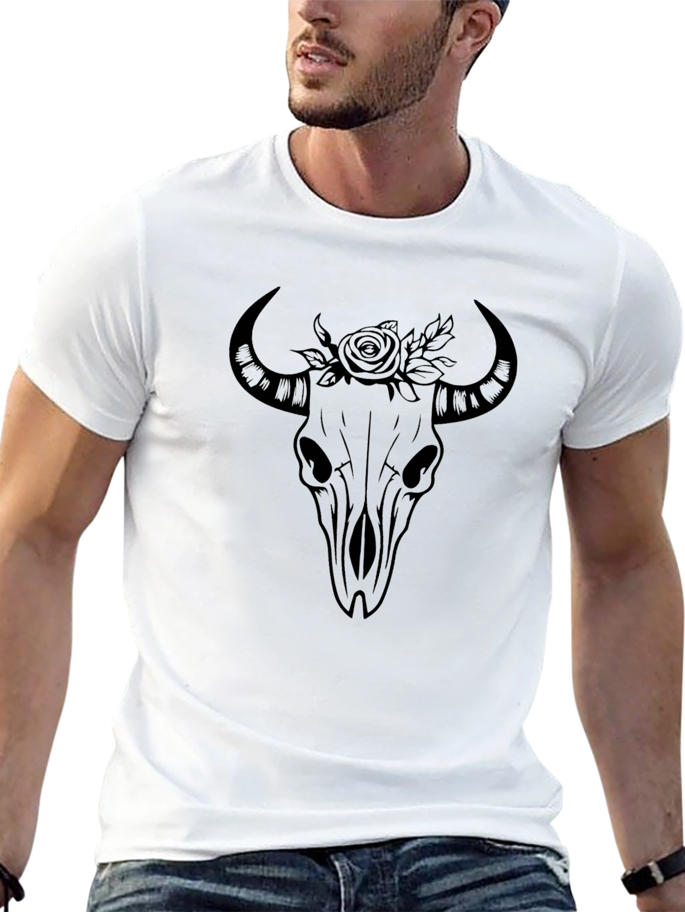 Floral Skull Graphic Tee - Mens Black T-Shirt