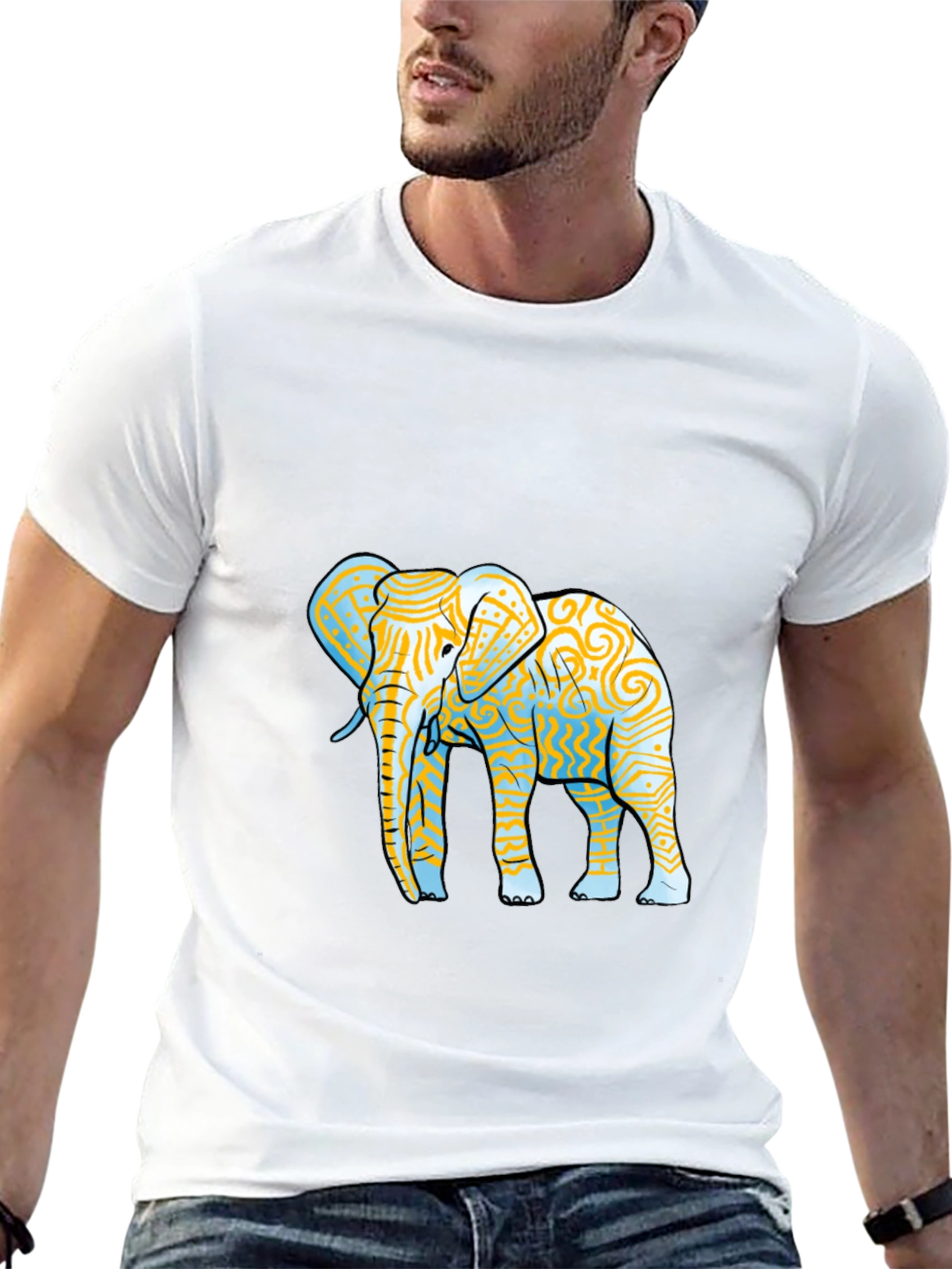 Elephant Graphic Print Black Crew Neck Tee