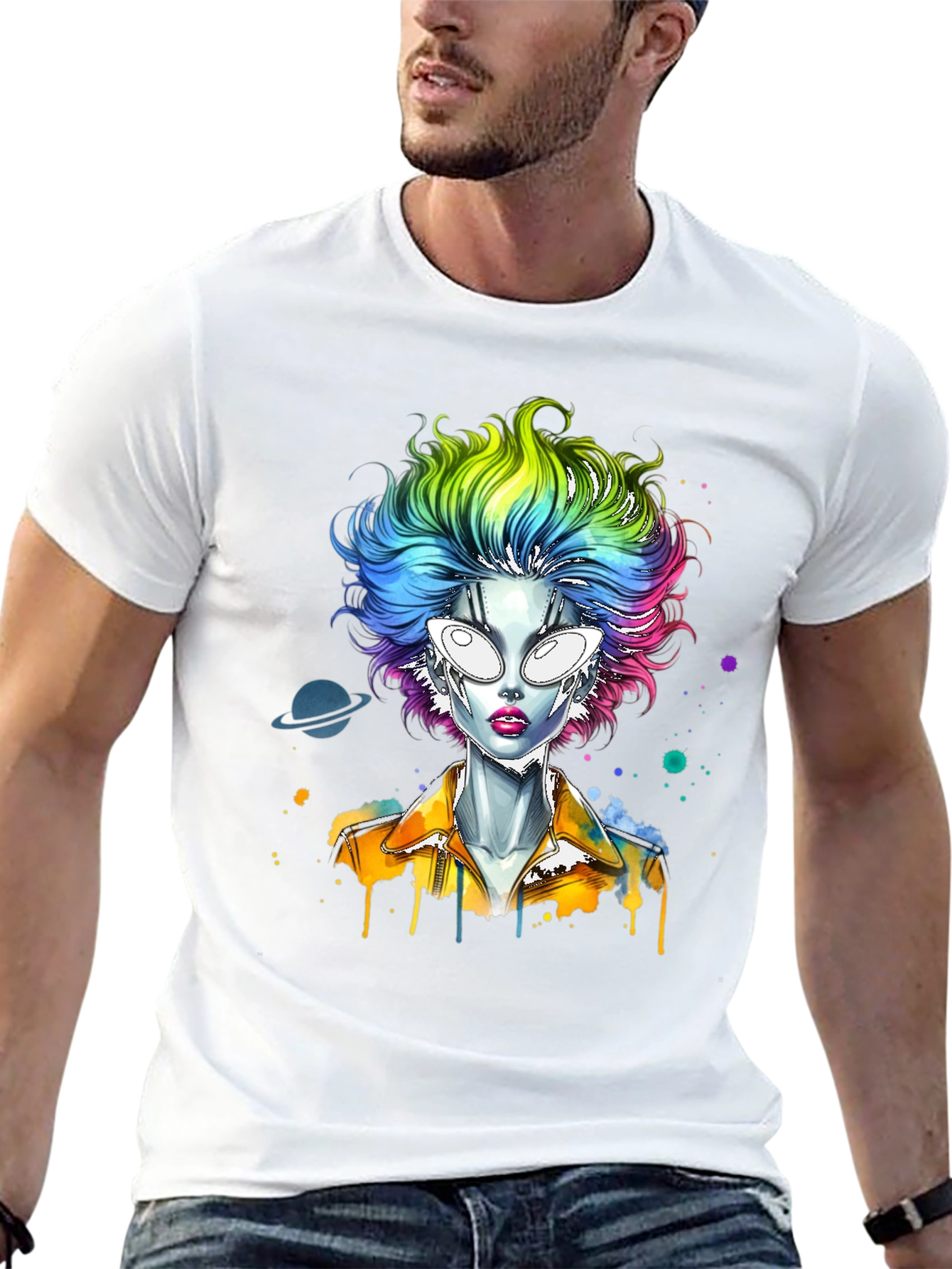 Alien Rainbow Hair Graphic T-Shirt