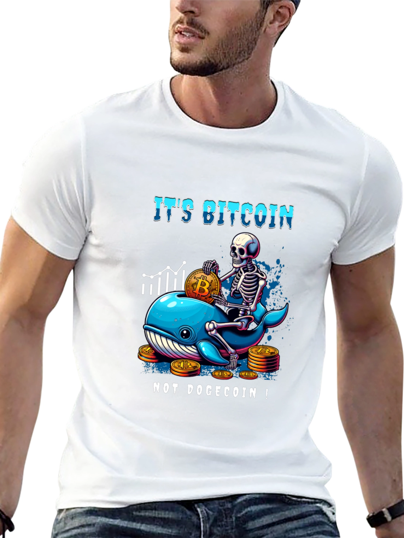 Bitcoin Whale Skeleton Graphic T-Shirt