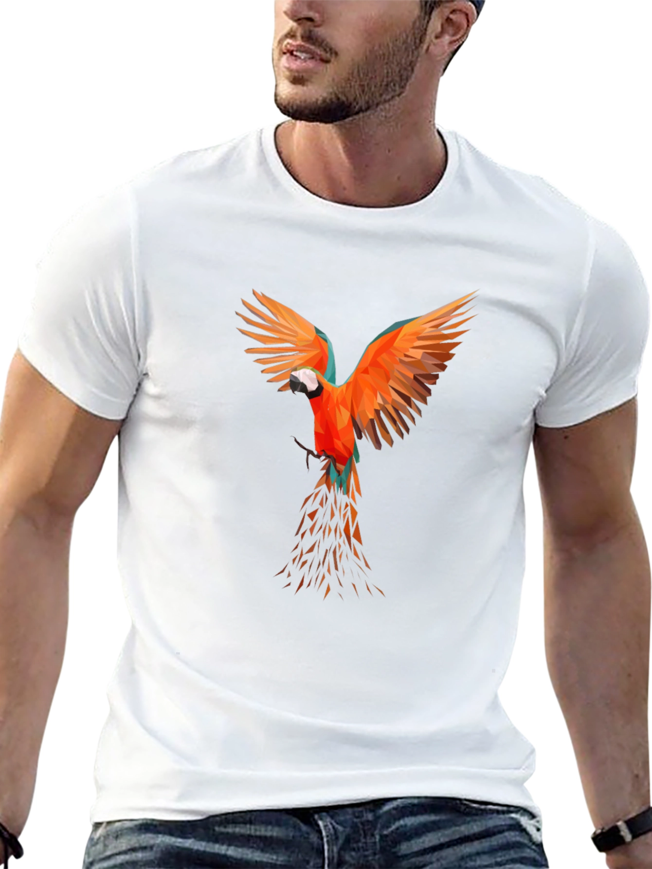 Geometric Parrot Print Black T-Shirt