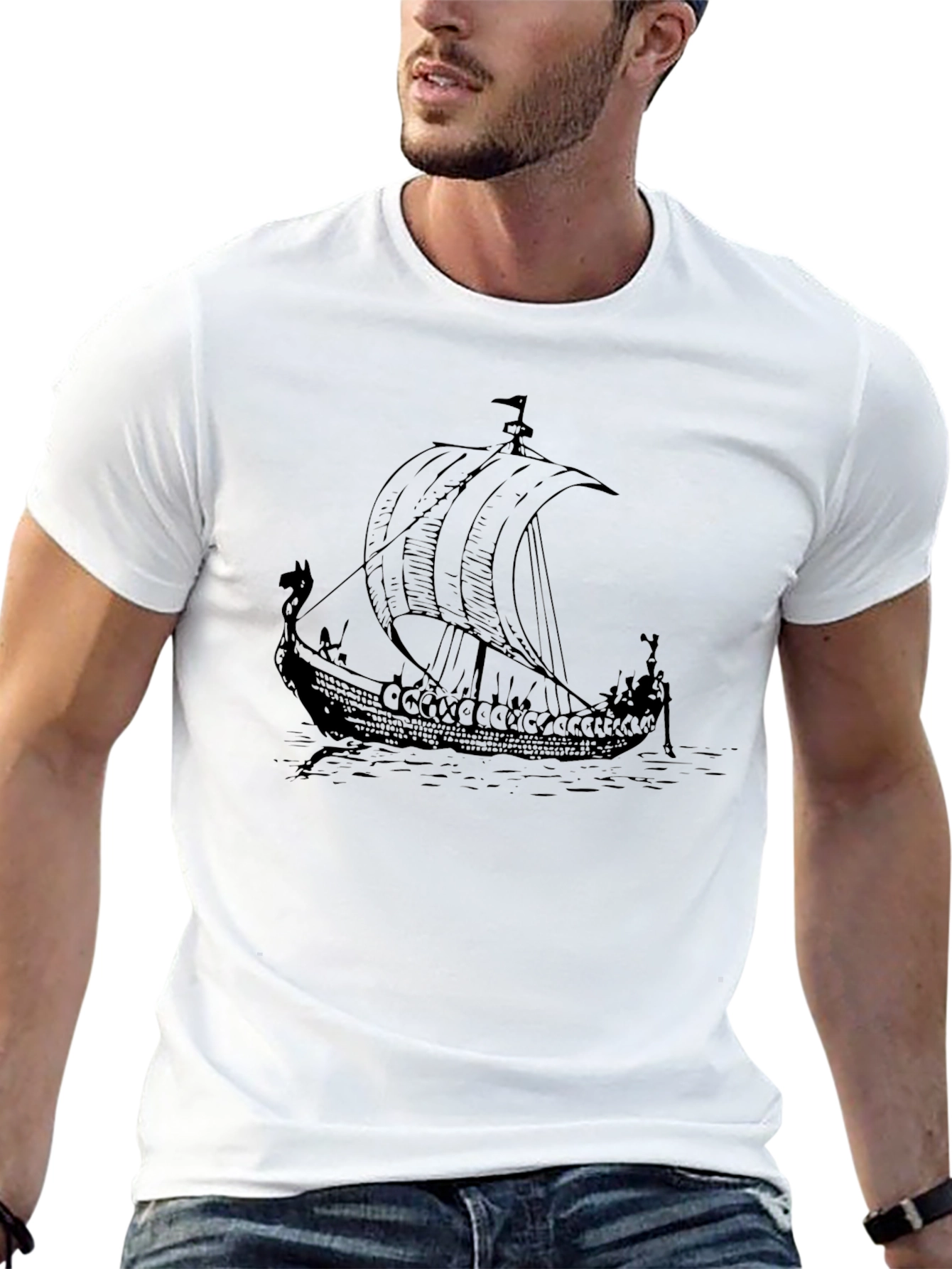Viking Ship Graphic Tee - Black