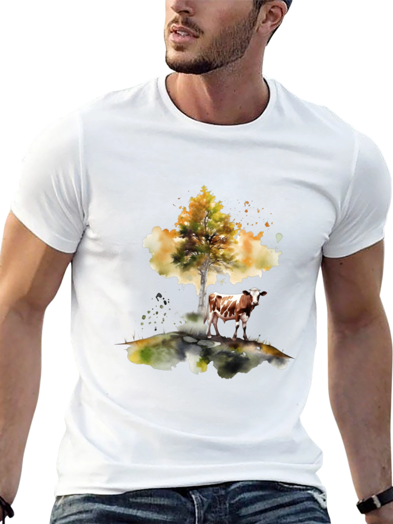 Cow Under Tree Black T-Shirt