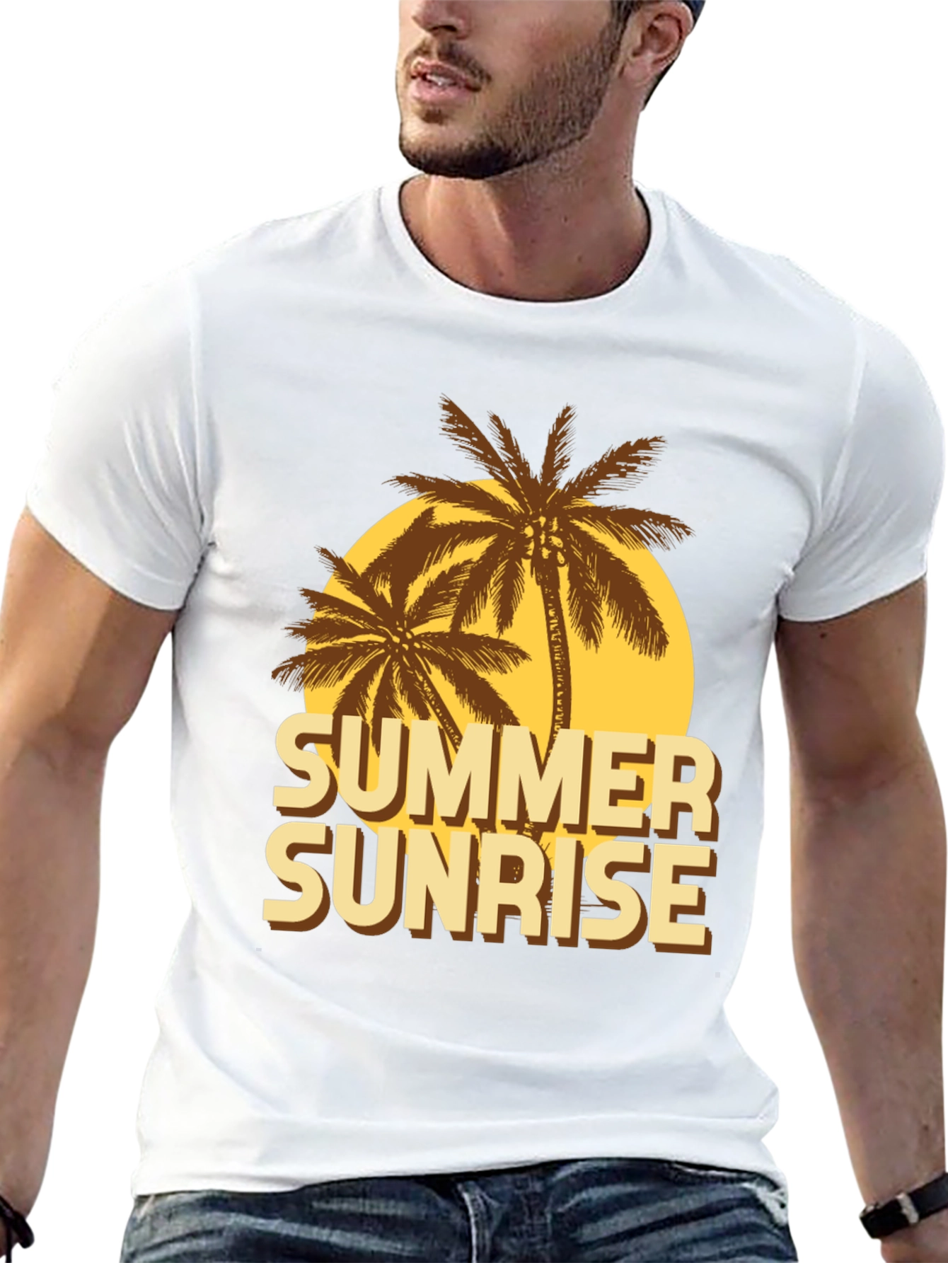 Summer Sunrise Graphic T-Shirt - Tropical Palm Design
