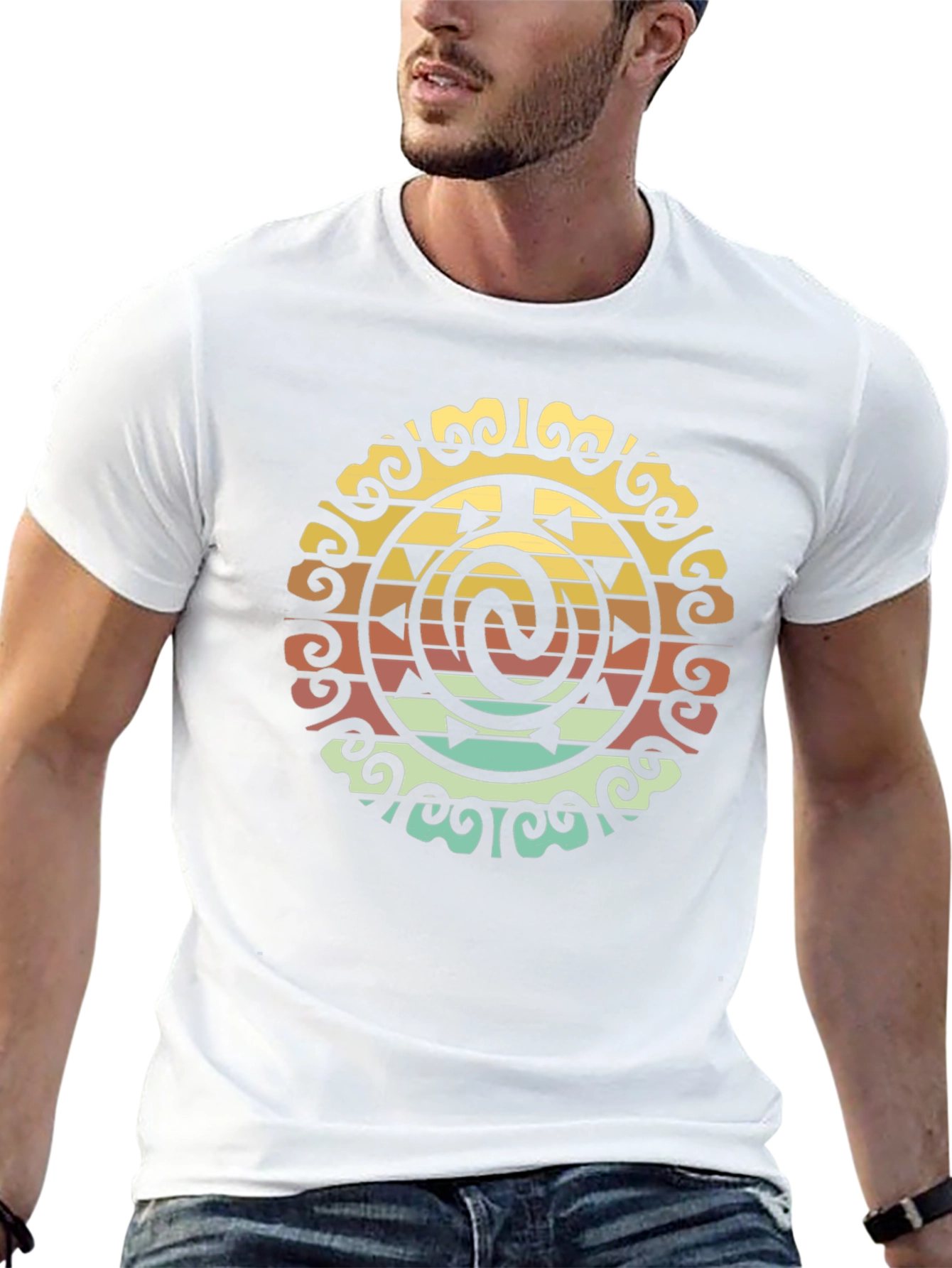 Retro Tribal Circle Graphic Black T-Shirt