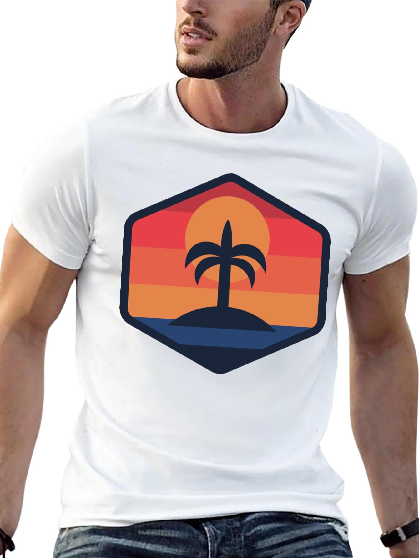 Tropical Sunset Palm Tree Graphic T-Shirt