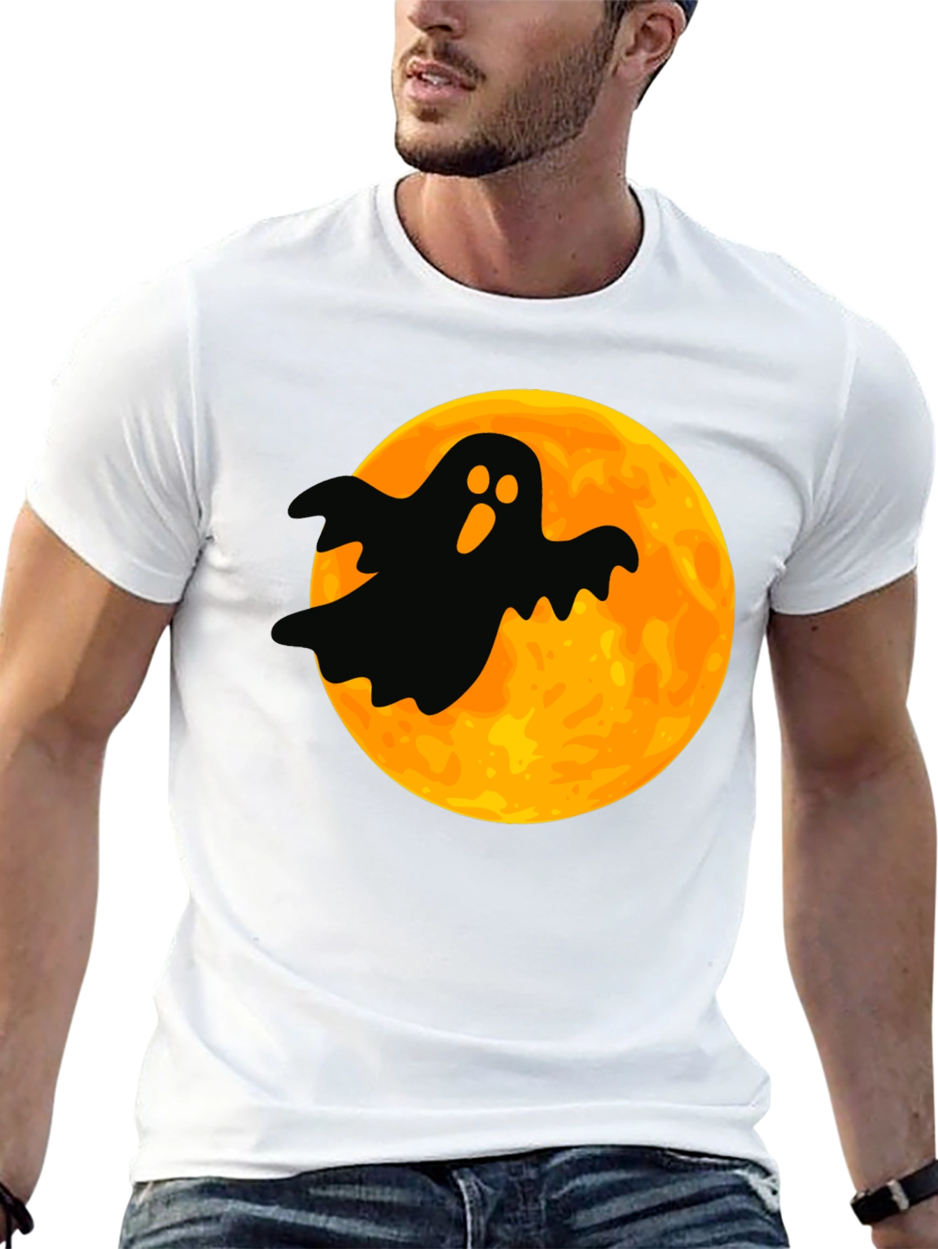 Spooky Ghost Moon Graphic Tee - Halloween T-Shirt