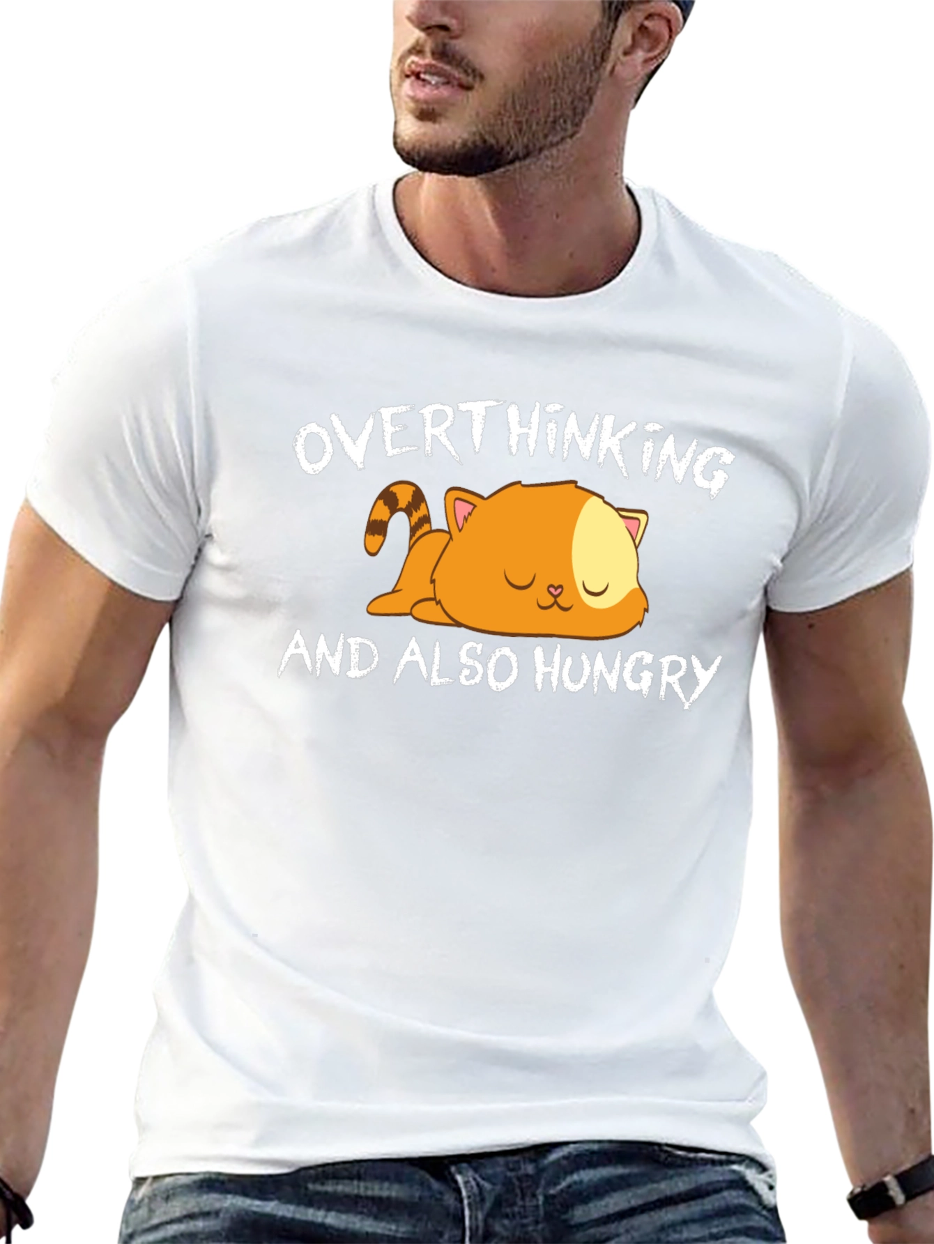 Overthinking & Hungry Cat Graphic T-Shirt
