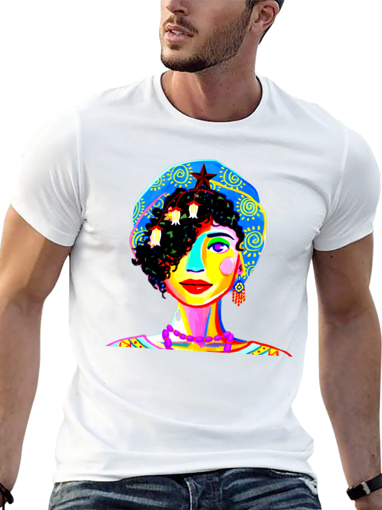 Vibrant Woman Graphic Tee - Unique Pop Art Design