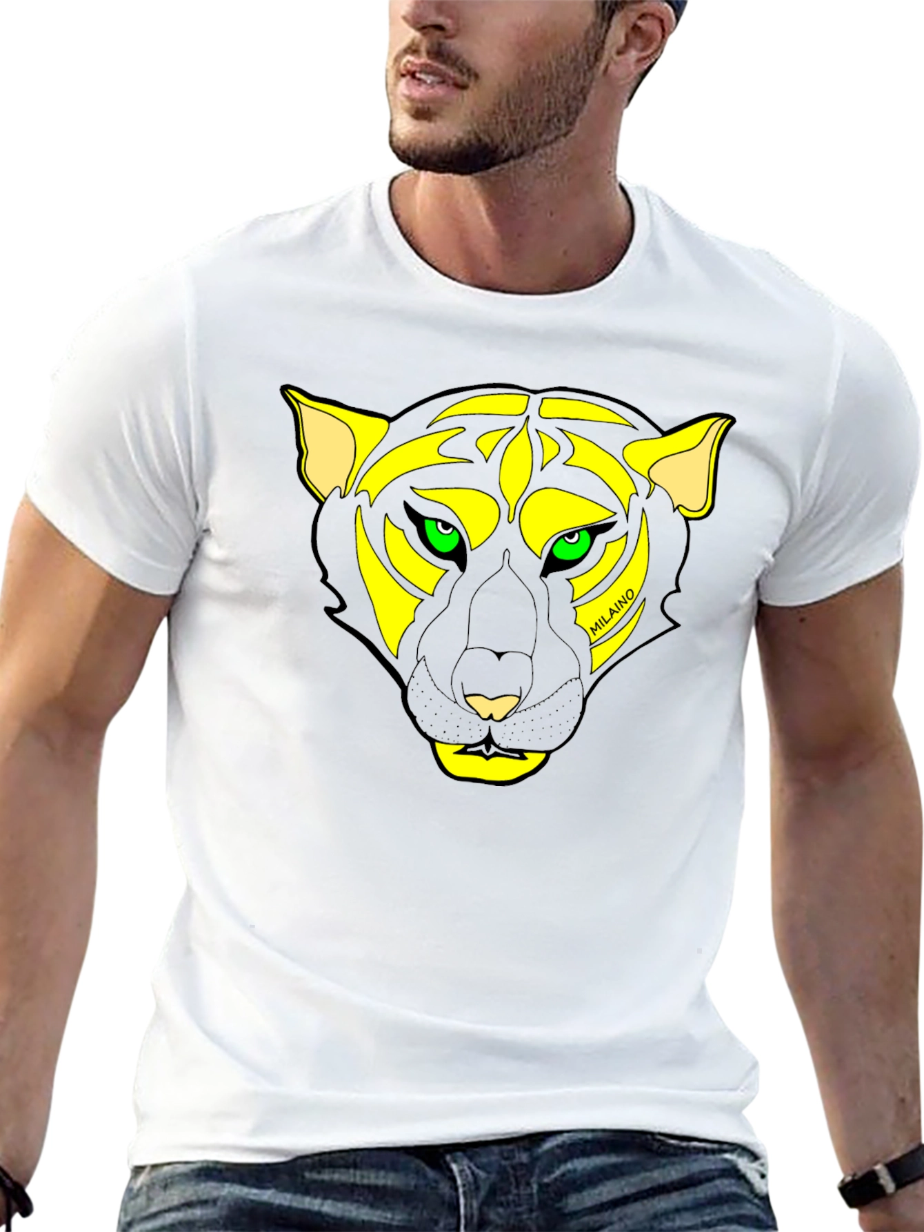 Mens Black T-Shirt with Unique Tiger Graphic